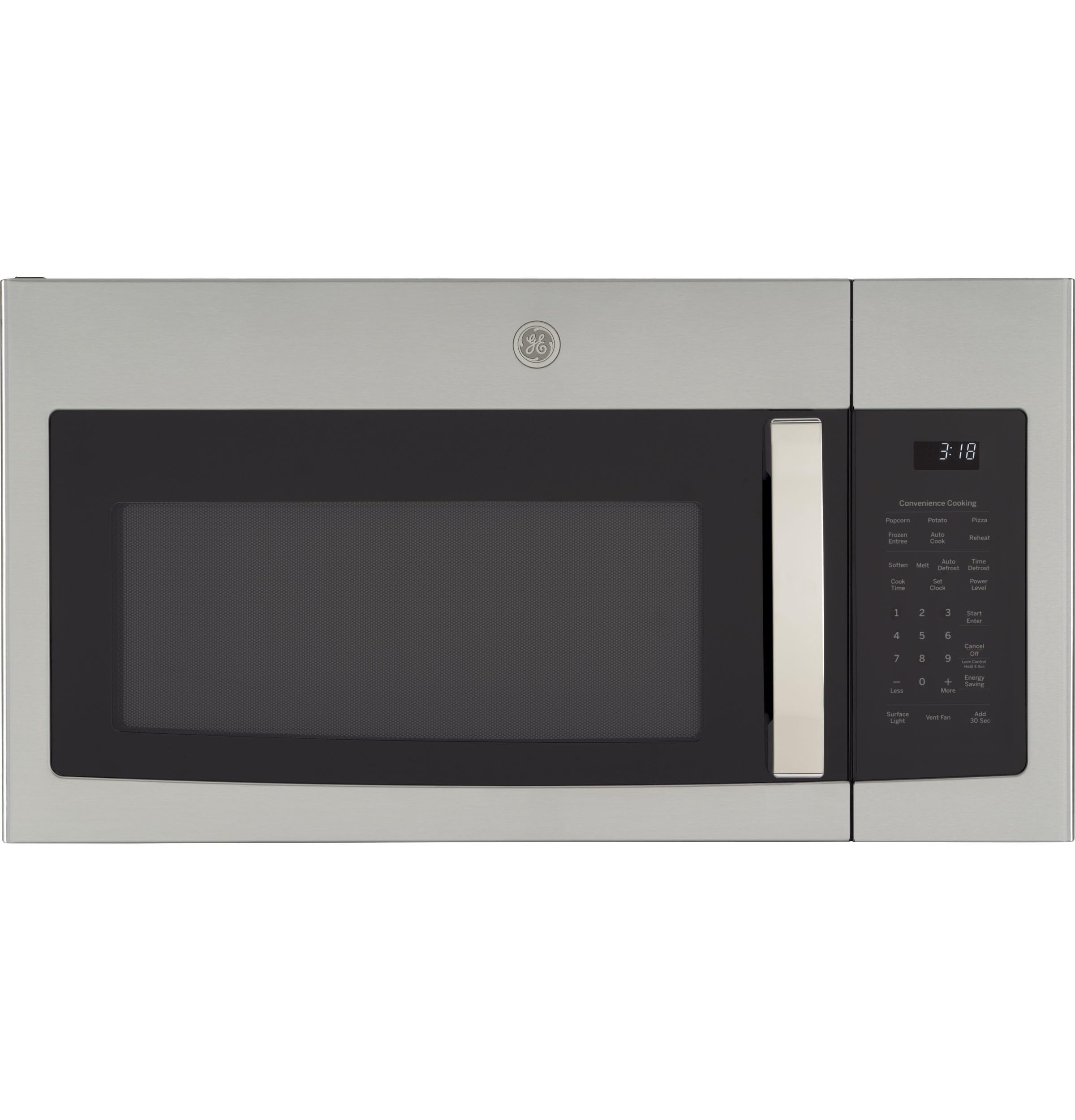 GE Over-the-Range Microwave Oven with Recirculating Venting, 1.8 Cu. FT, 900W, 12.8    Removable Turntable, 10 Power Levels, Sta