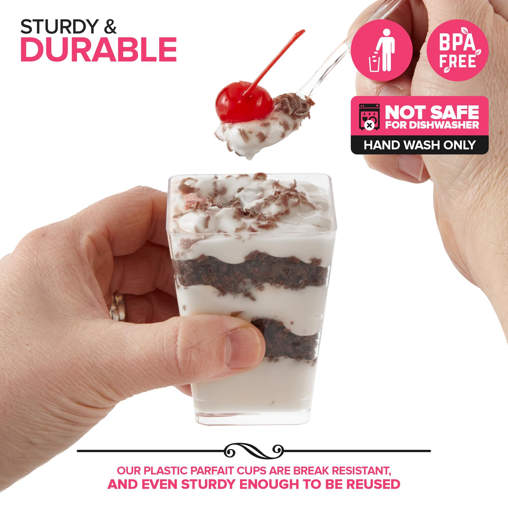 Stock Your Home 100 Pack 5 Oz Elegant Mini Clear Plastic Dessert Cups With Lids And Spoons Square Parfait Cup W/Lid For Small In