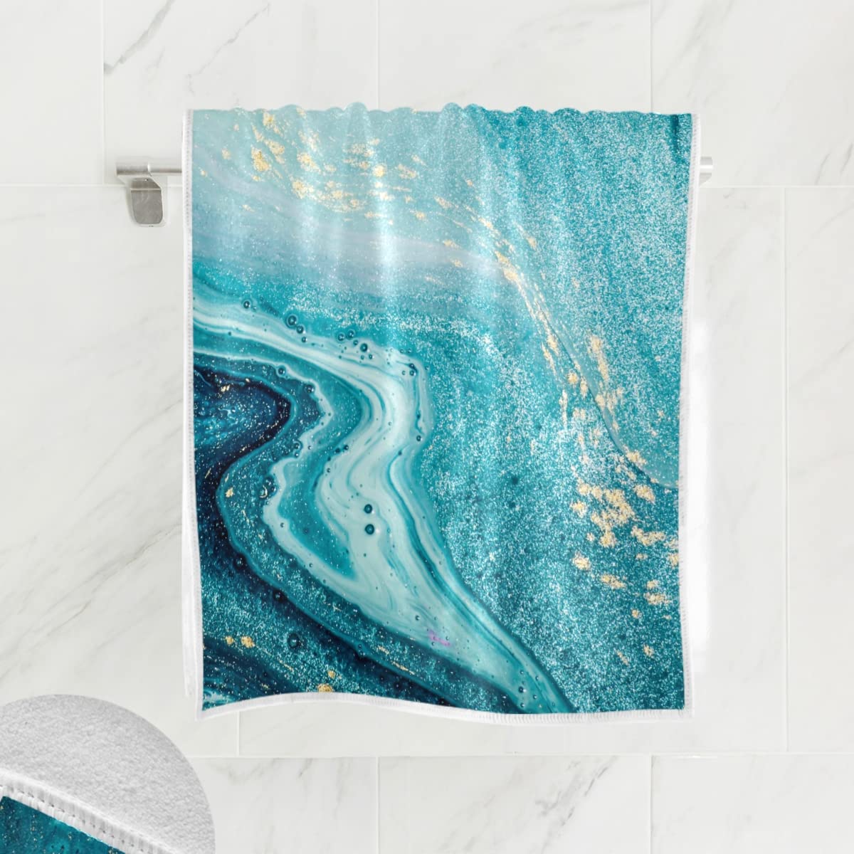 Blue Hand Bath Towel Marble Golden Glittery Fingertip Towel Tie Dye Kitchen Bathroom Shower Towel Set Highly Absorbent Beach Spa