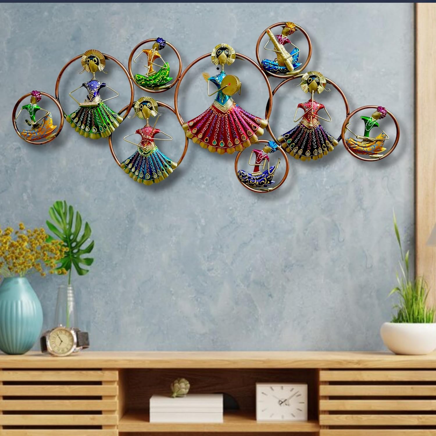 RSN 9 Musicians Doll Circle with LED Light Metal Wall Art Wall Sculpture/Wall Hanging Home Decoration Perfect for Living Room/Be