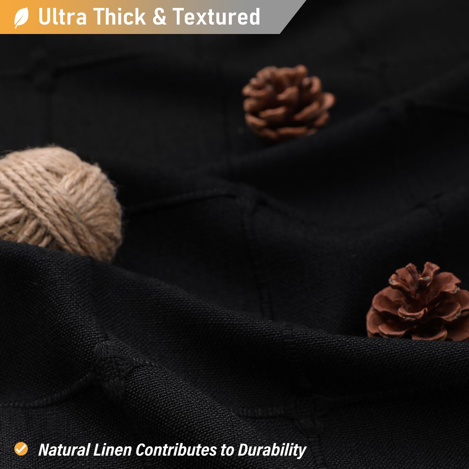 Bttn Black Boho Farmhouse Shower Curtain, Linen Rustic Heavy Duty Fabric Shower Curtain Set With Tassel, Water Repellent, Bohemi