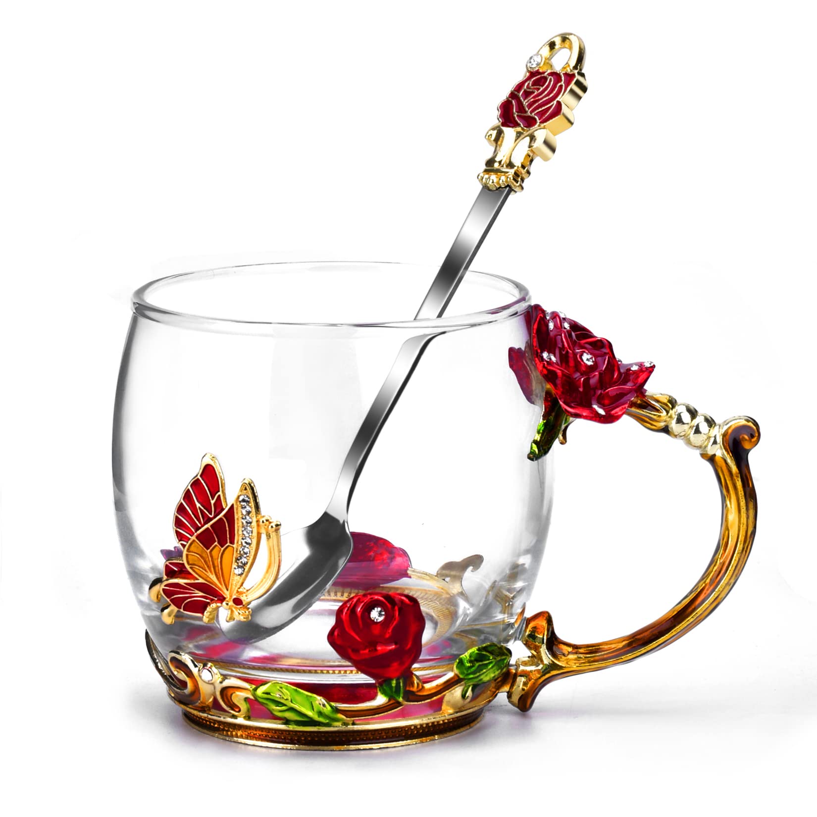 Oeago Gifts For Mom Women Mothers Day Glass Coffee Enamels Mug Best Birthday Butterfly Rose Gifts For Her From Daughter Son Lead