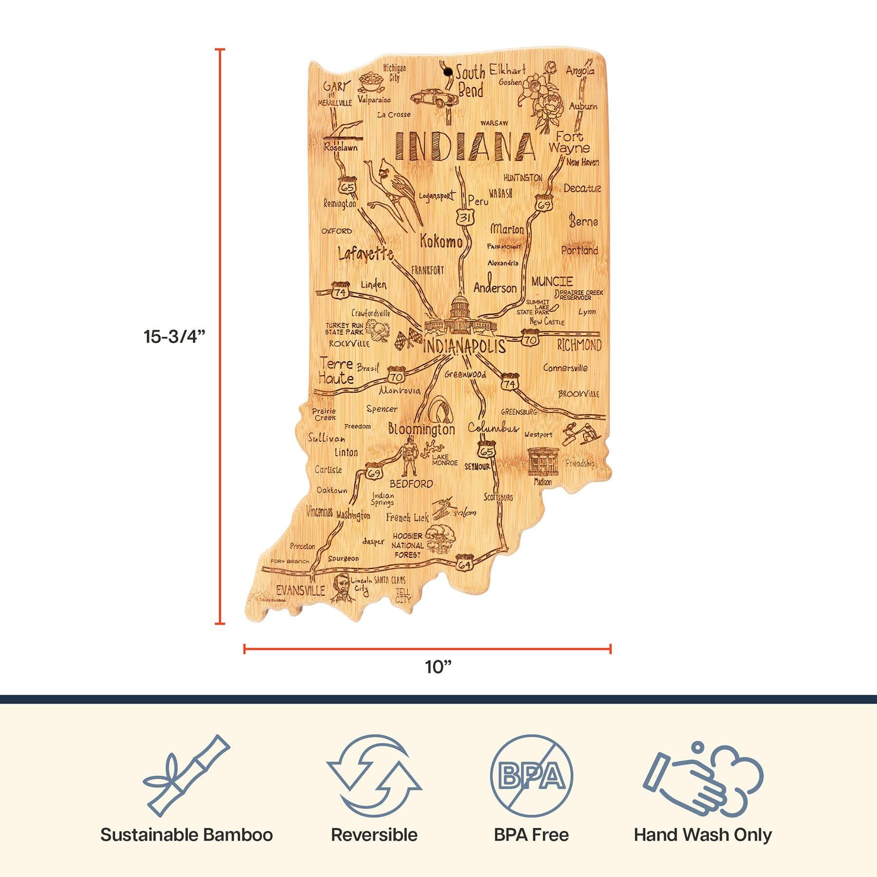 Totally Bamboo Destination Indiana State Shaped Cutting Board, Charcuterie and Cheese Serving Board - Indiana Gift for Home D  c