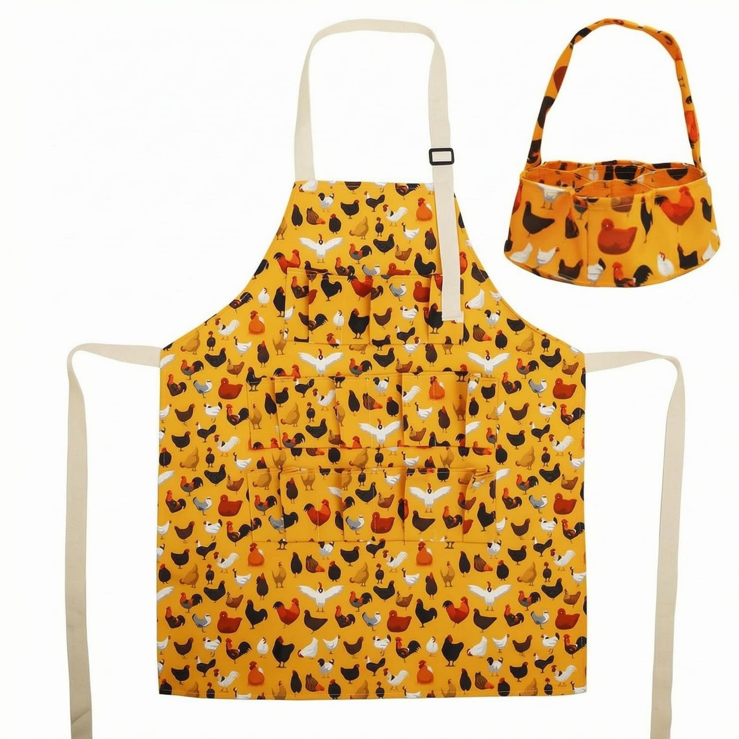 Styleheaven Stitched Pockets Egg Collecting Bib Apron Long Waist Ties