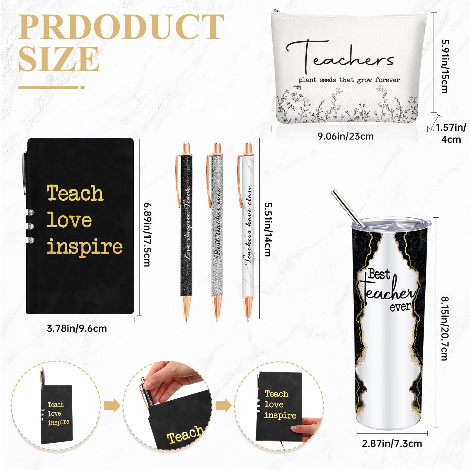 Domensi 6 Pcs Teacher Appreciation Gift Set Back To School Gifts For Women Thank You Gifts Teacher Week Gift 20 Oz Marble Sign T