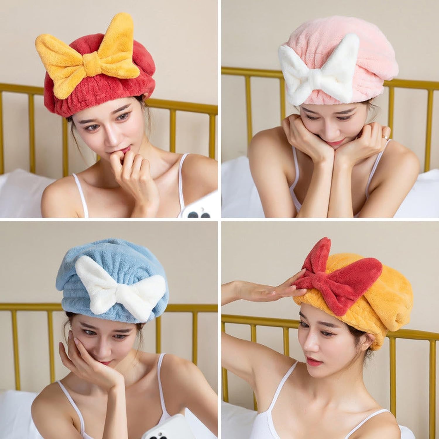 YUMINGUHC 2Pcs Ultra Absorbent Hair Quick Drying Towel for Women Girls New Microfiber Hair Towel Wrap Dry Turban Soft Bow Tie Pl