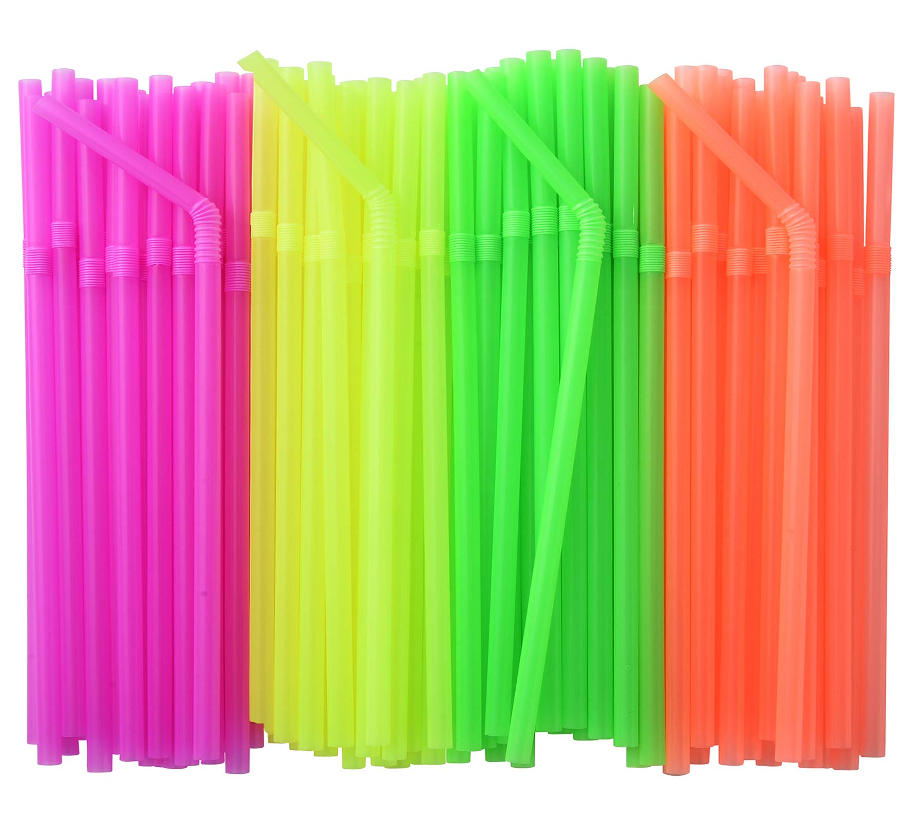 Alink 500-Pcs Neon Colored Flexible Drinking Straws, Plastic Disposable Bendy Straws - 7.75'' X 0.23''