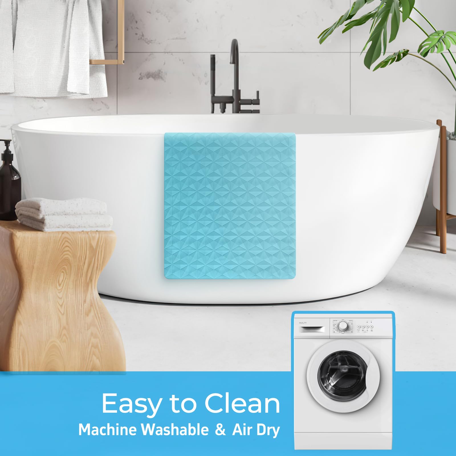 Wrisin Non Slip Bathtub Mat For Bath Tub Shower - Natural Rubber Mat With 241 Suction Cups - Soft Bathroom Safety Mat - Unique D