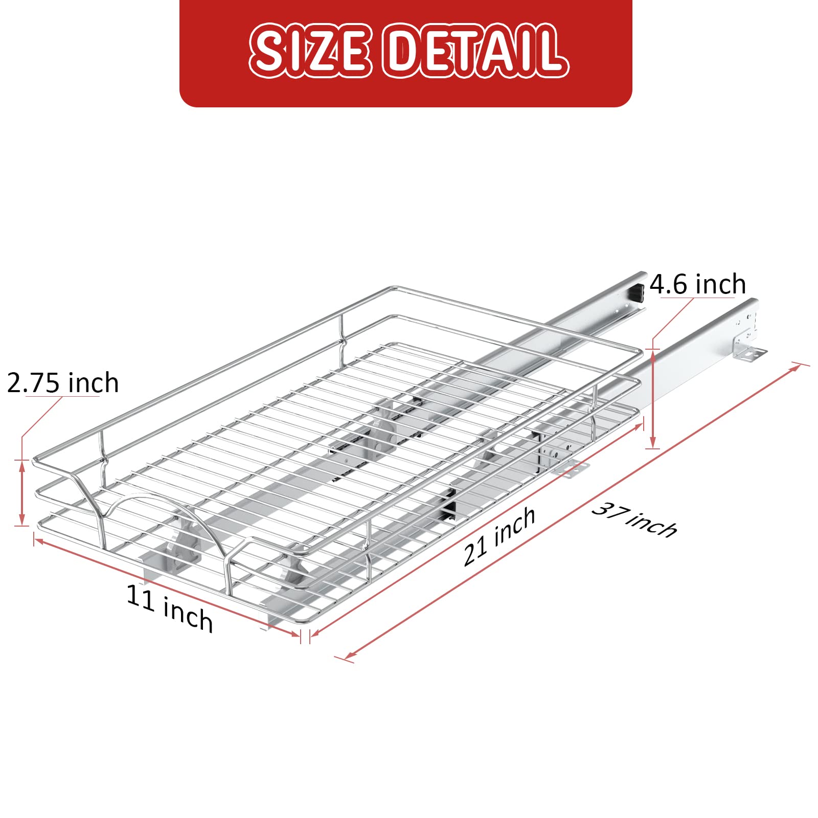 LOVMOR Pull Out Cabinet Organizer - 11"W x 21"D, 1 Tier, Polypropylene Storage Solution for Kitchen Cabinets