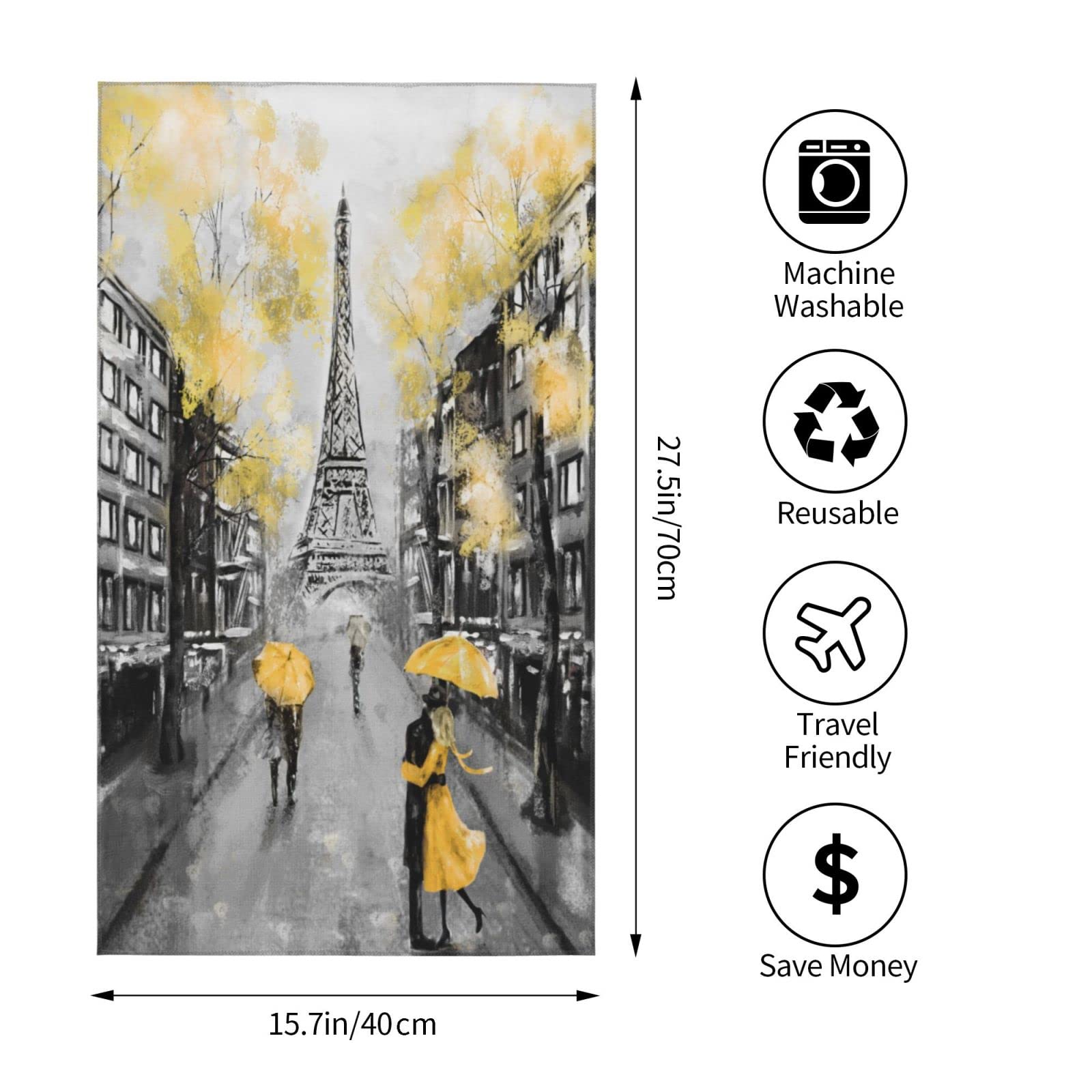 Eiffel Tower Hand Towels For Bathroom,Set Of 2,Paris Modern Couple Black Yellow France City Oil Art Ultra Soft Absorbent Small B