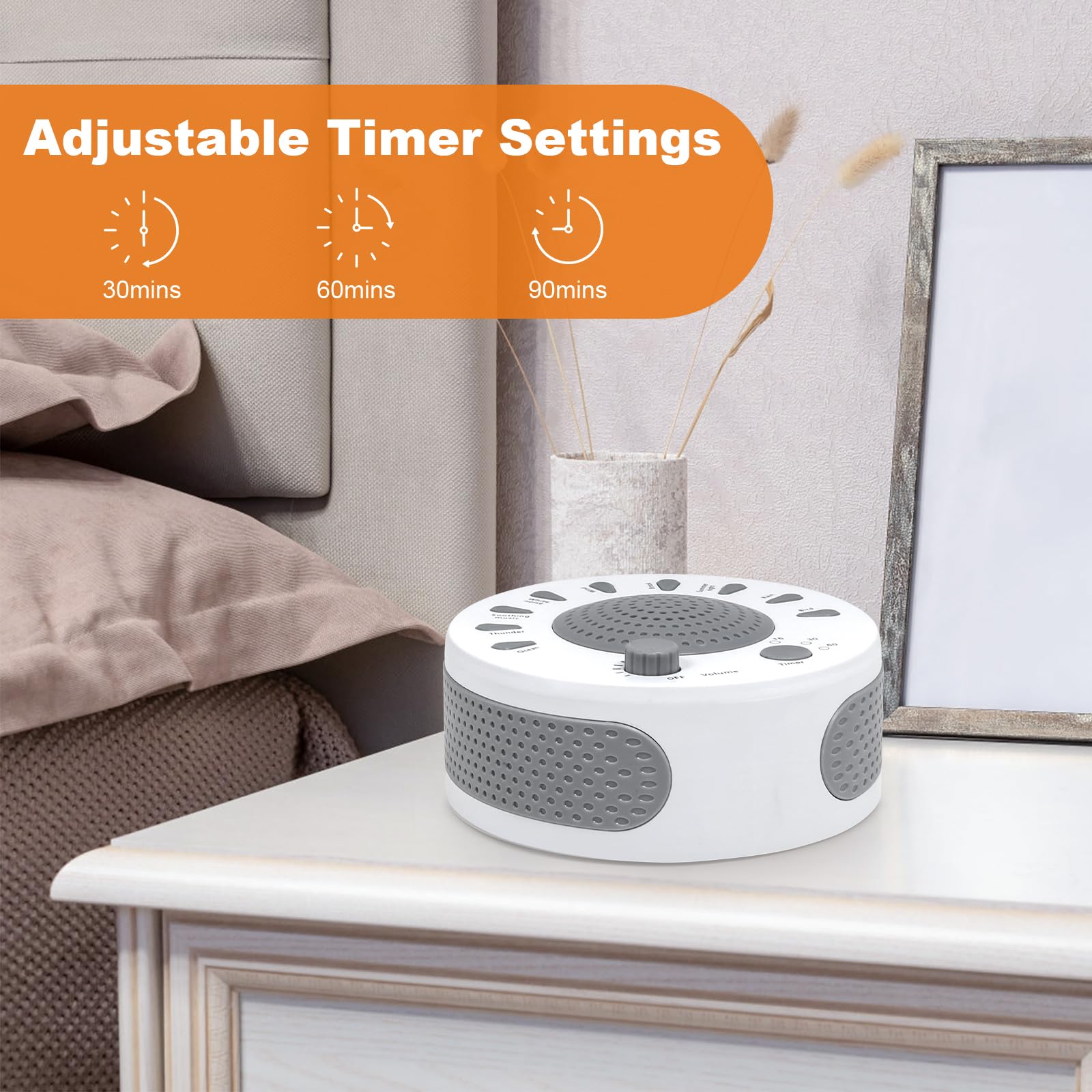 KozyOne White Noise Machine - 27 Natural Sounds, Sleep Therapy, 1 Count, White, Model BD16051