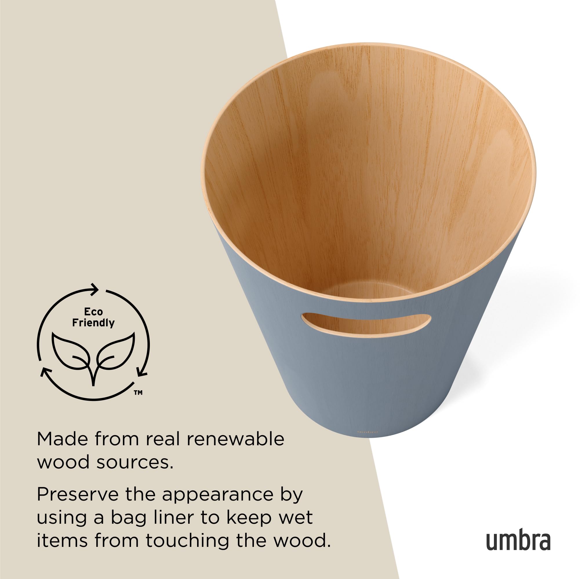 Umbra Woodrow 2-Gallon Modern Wooden Trash Can Wastebasket, Attractive Bin For Garbage Or Recycling, Suitable For Home Or Office