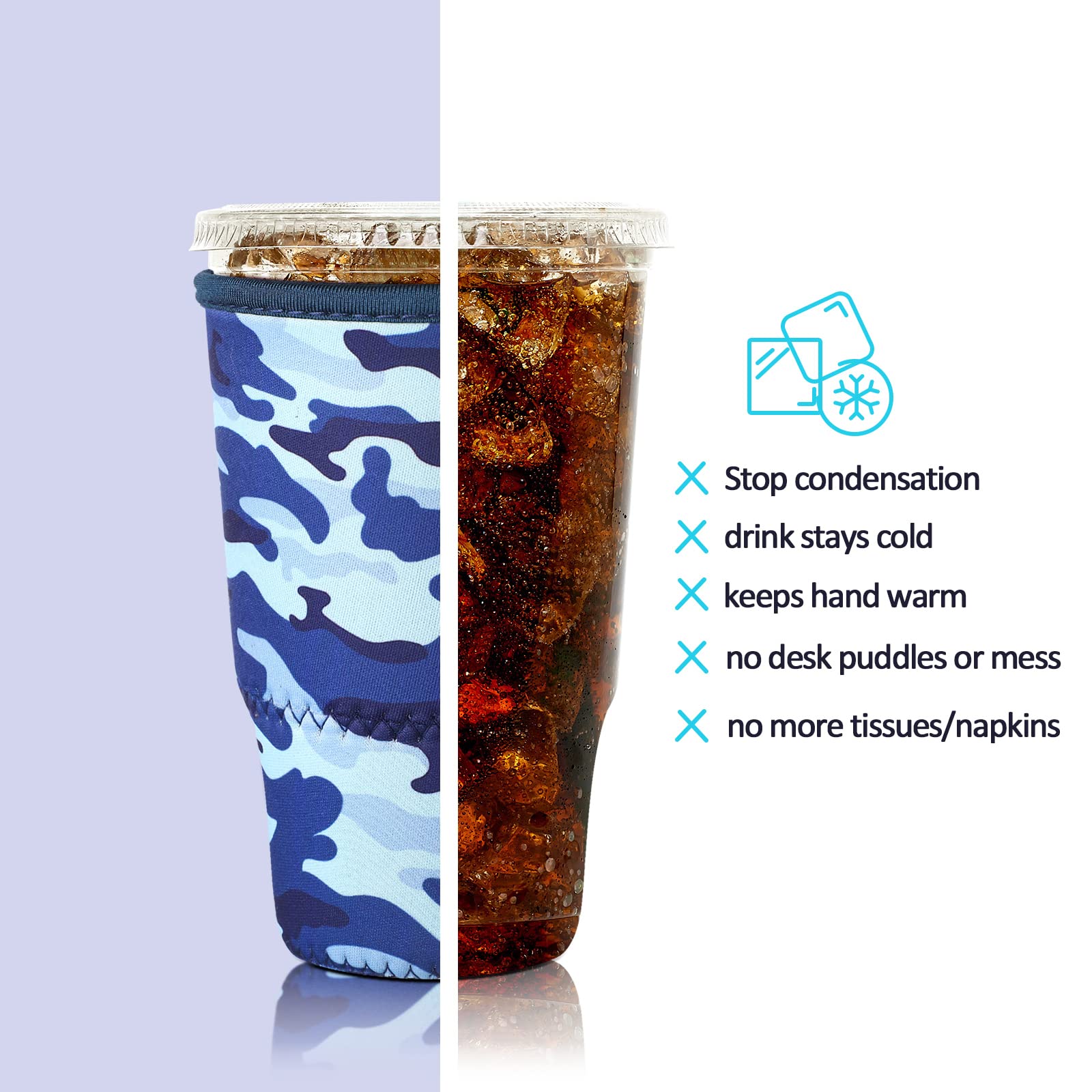 Patelai 4 Pieces Large Reusable Coffee Sleeve Cup Insulator For 30-32 Oz Cold Drinks Beverages And Holder For Most Coffee
