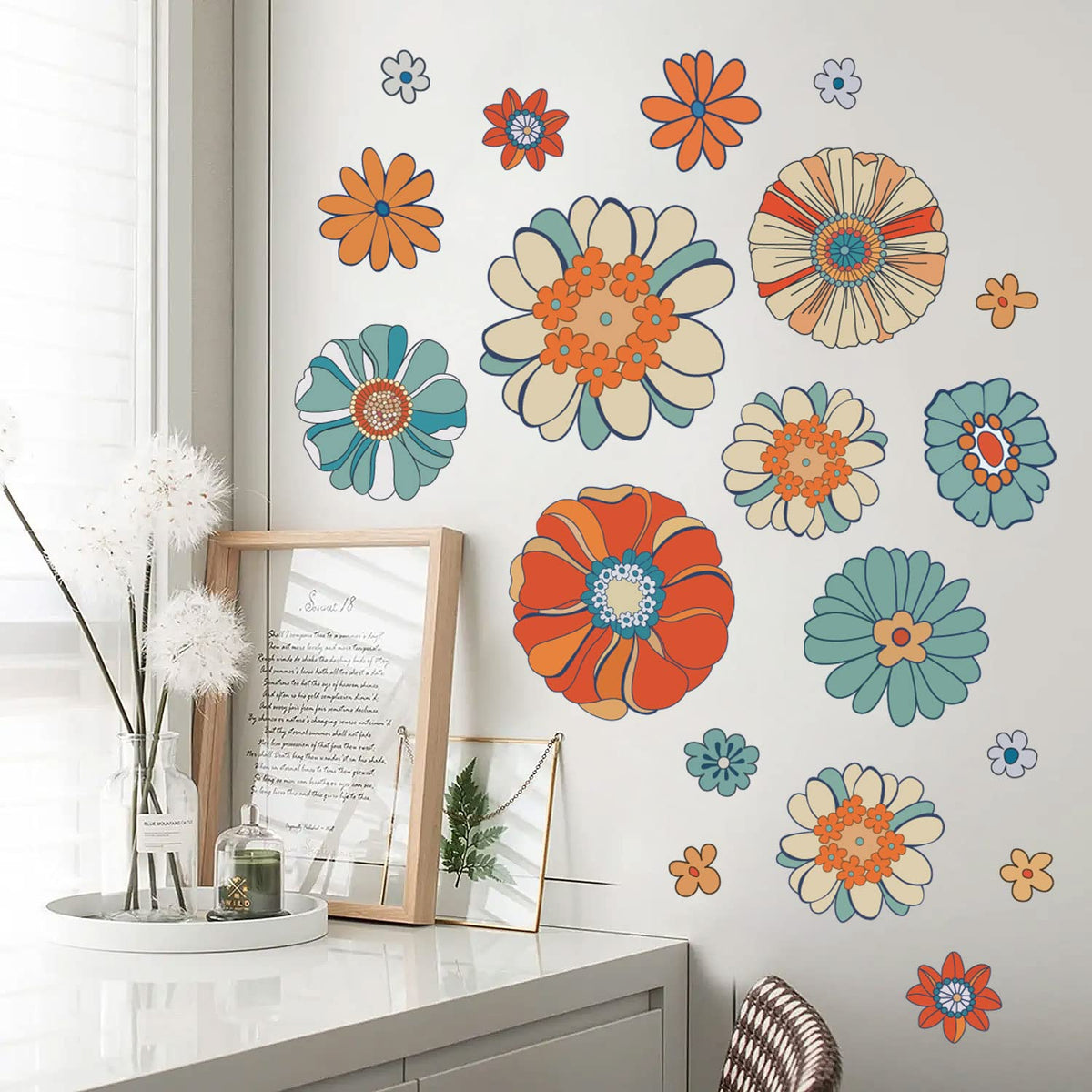 Supzone Boho Retro Floral Wall Decals Large Vintage Flower Wall Sticke ...