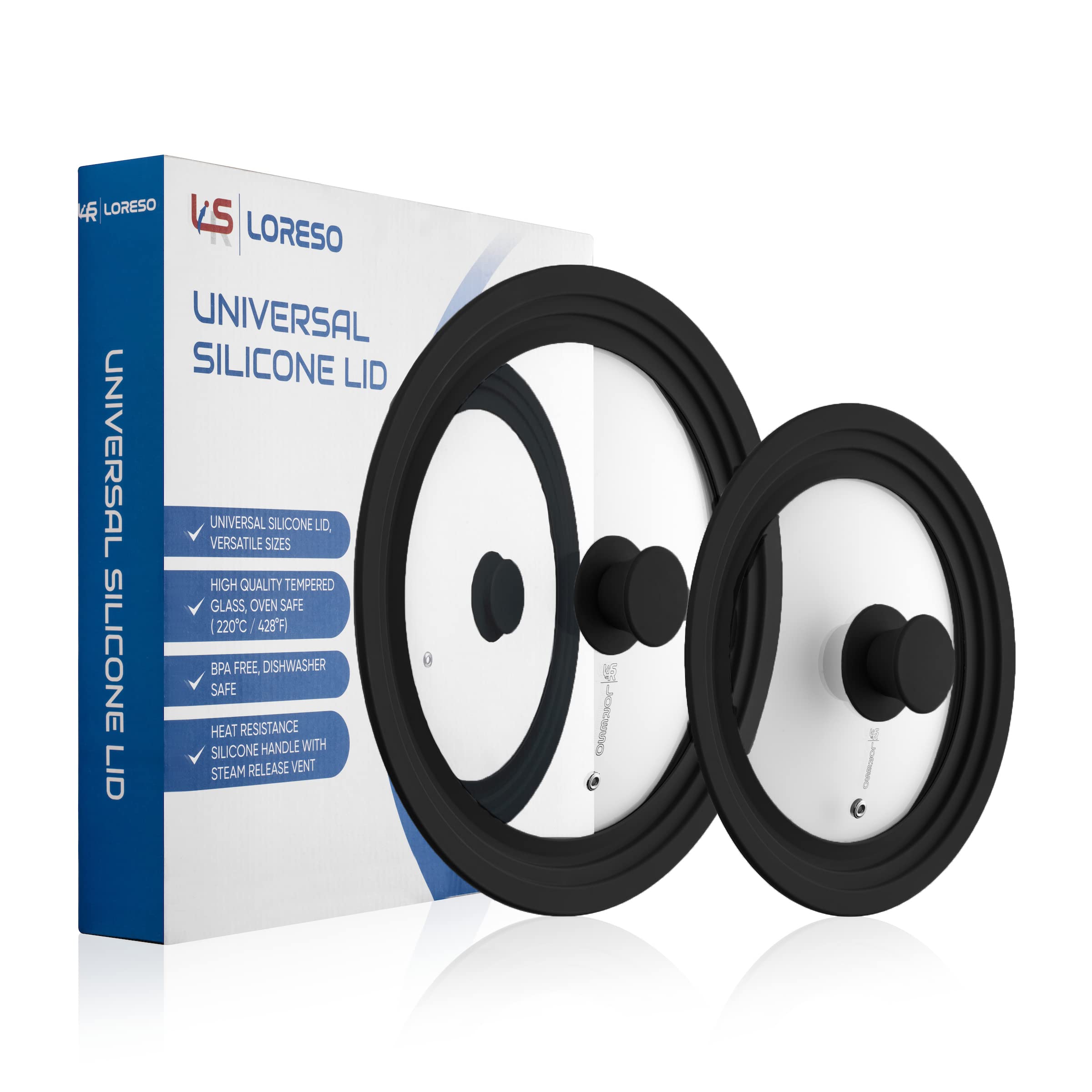 Universal Silicone Glass Lid Set For Pots Pans & Skillet Size 7, 7.5, 8, 8.5, 9, 9.5,10, 10.5,11 & 11.5 '' Inches, Tempered Glas