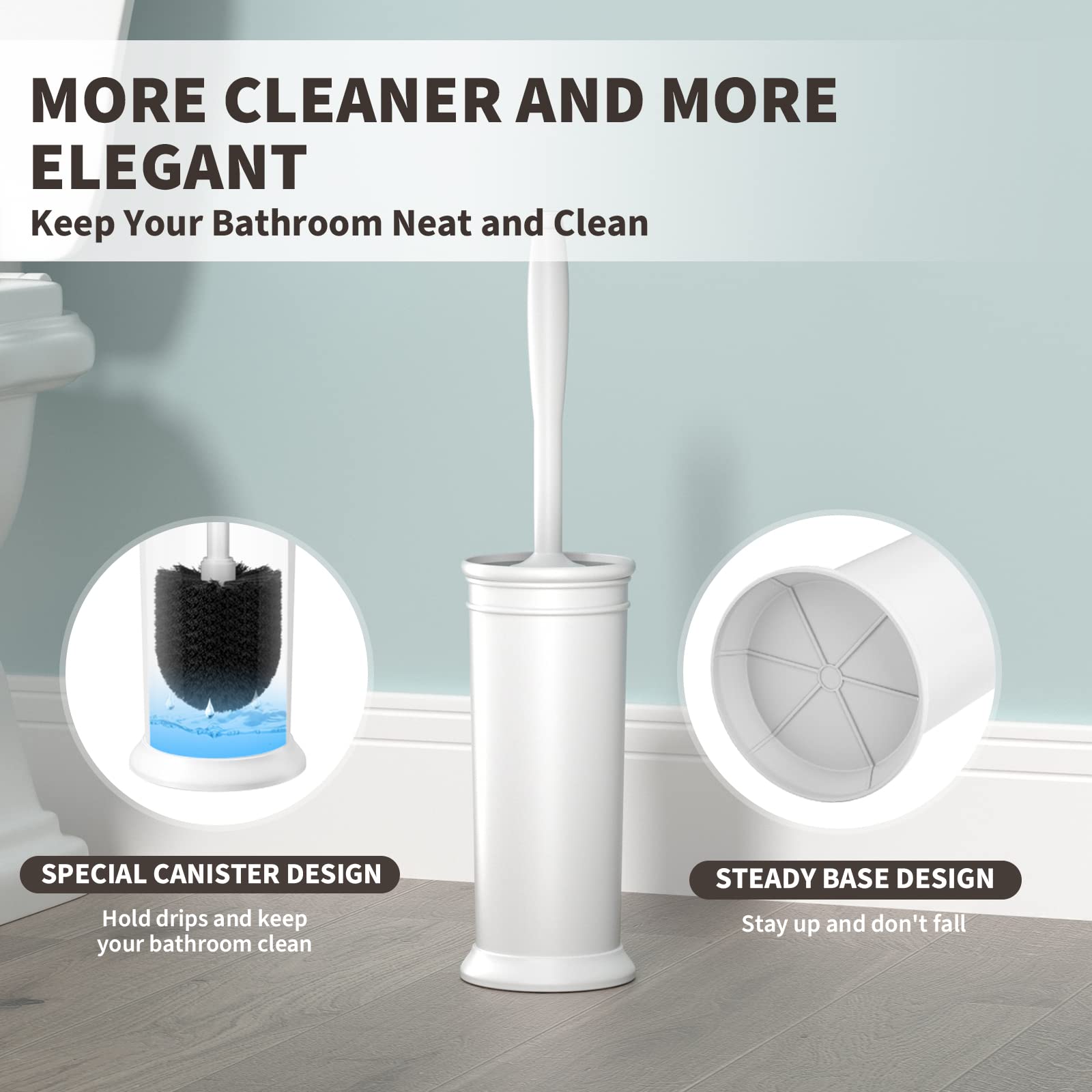 Uptronic Toilet Brush, Toilet Bowl Brush With Extra Long Handle Durable Bristles Toilet Scrubber And Covered Holder For Toilet B