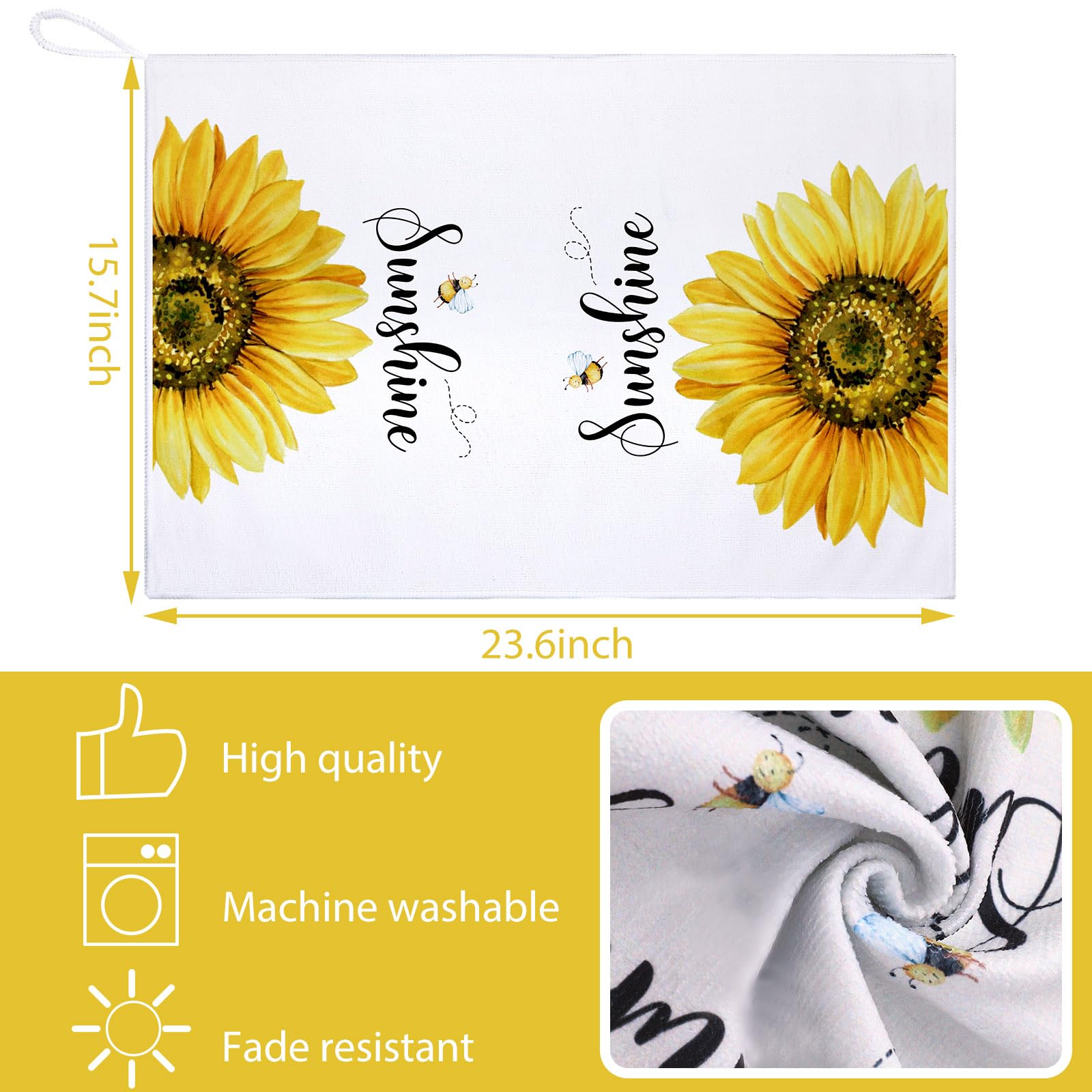 Bencailor 4 Pcs Sunflower Kitchen Towels Christmas Thanksgiving Gifts Sunflower Floral Hand Dish Towels Absorbent Yellow Fast Dr