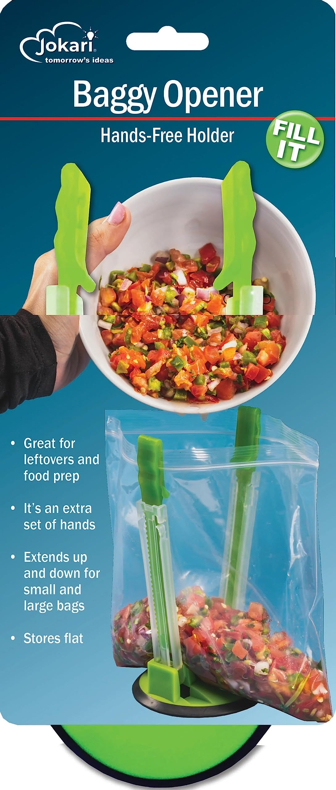 Original Jokari Adjustable Baggy Rack Stand 1 Pack. Prop Plastic Ziploc Freezer Storage Bags Open Hands-Free To Pour Leftovers,