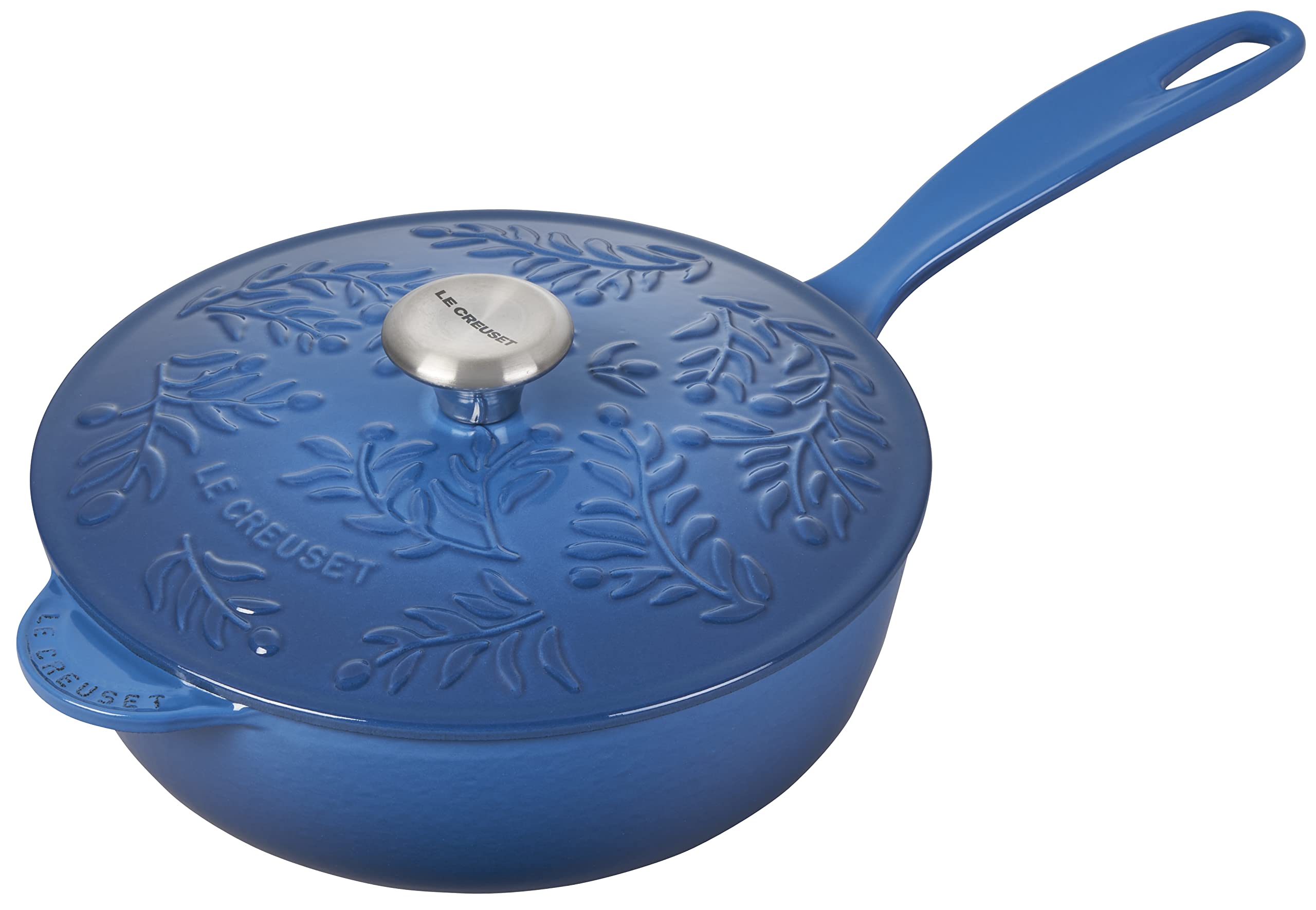Le Creuset Olive Branch Collection Enameled Cast Iron Saucier, 2.25 qt., Marseille with Embossed Lid