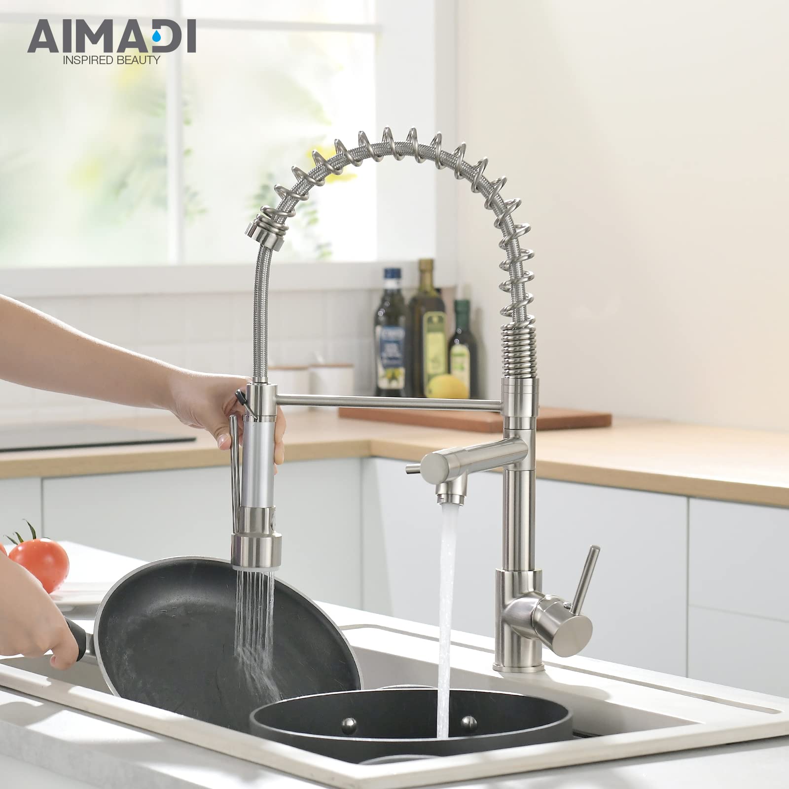 AIMADI Kitchen Faucet with Pull Down Sprayer Commercial Single Handle High Arc Stainless Steel Brushed Nickel Kitchen Sink Faucet