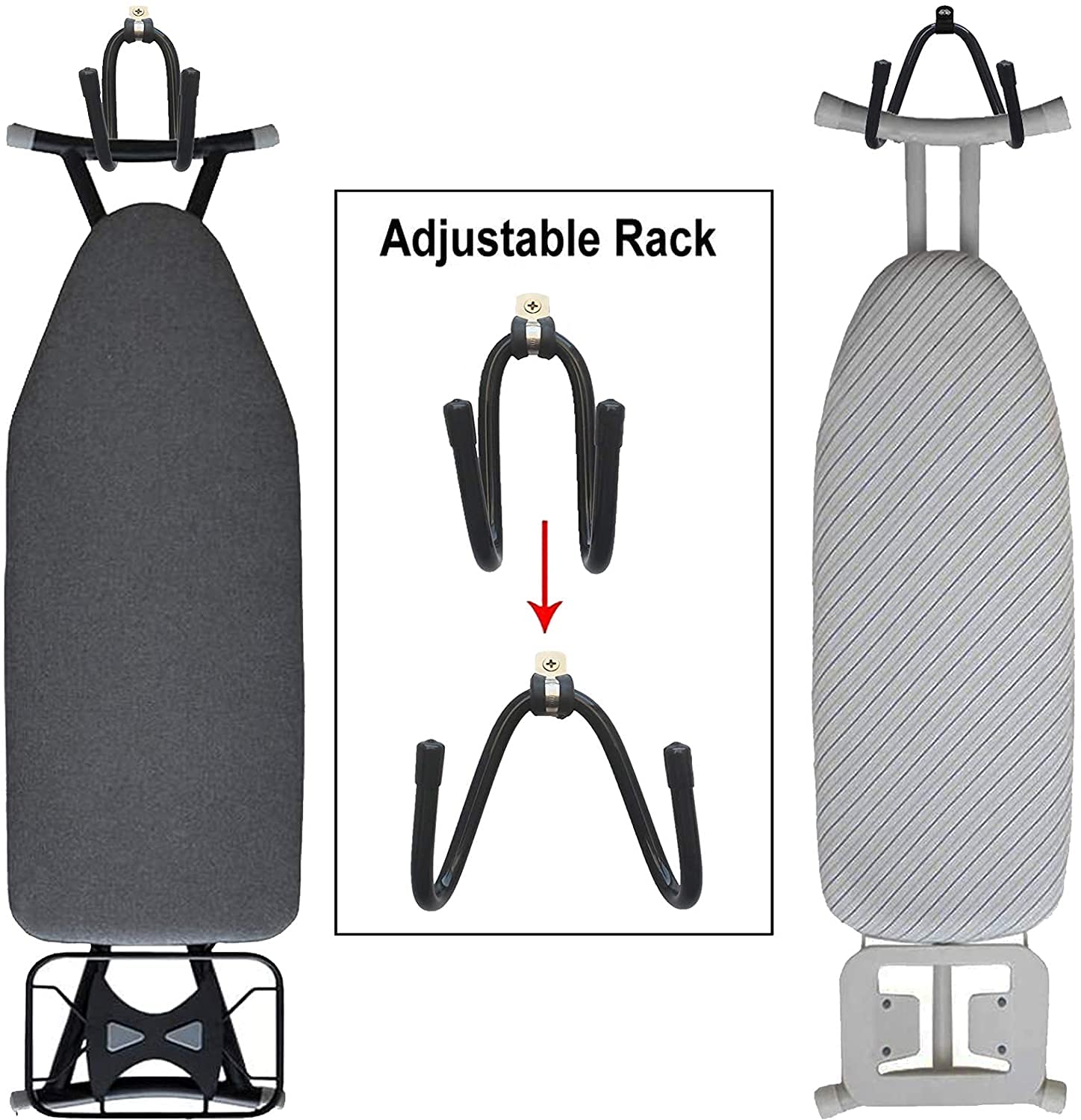Pmsanzay Ironing Board Hanger Wall Mount Ironing Board Holder Organizer Wall Rack Iron Board Caddy  Adjustable Rack Great for Laundry Rooms Storage Rack Hanging Shelf Hanger - Hold up to 50LB.