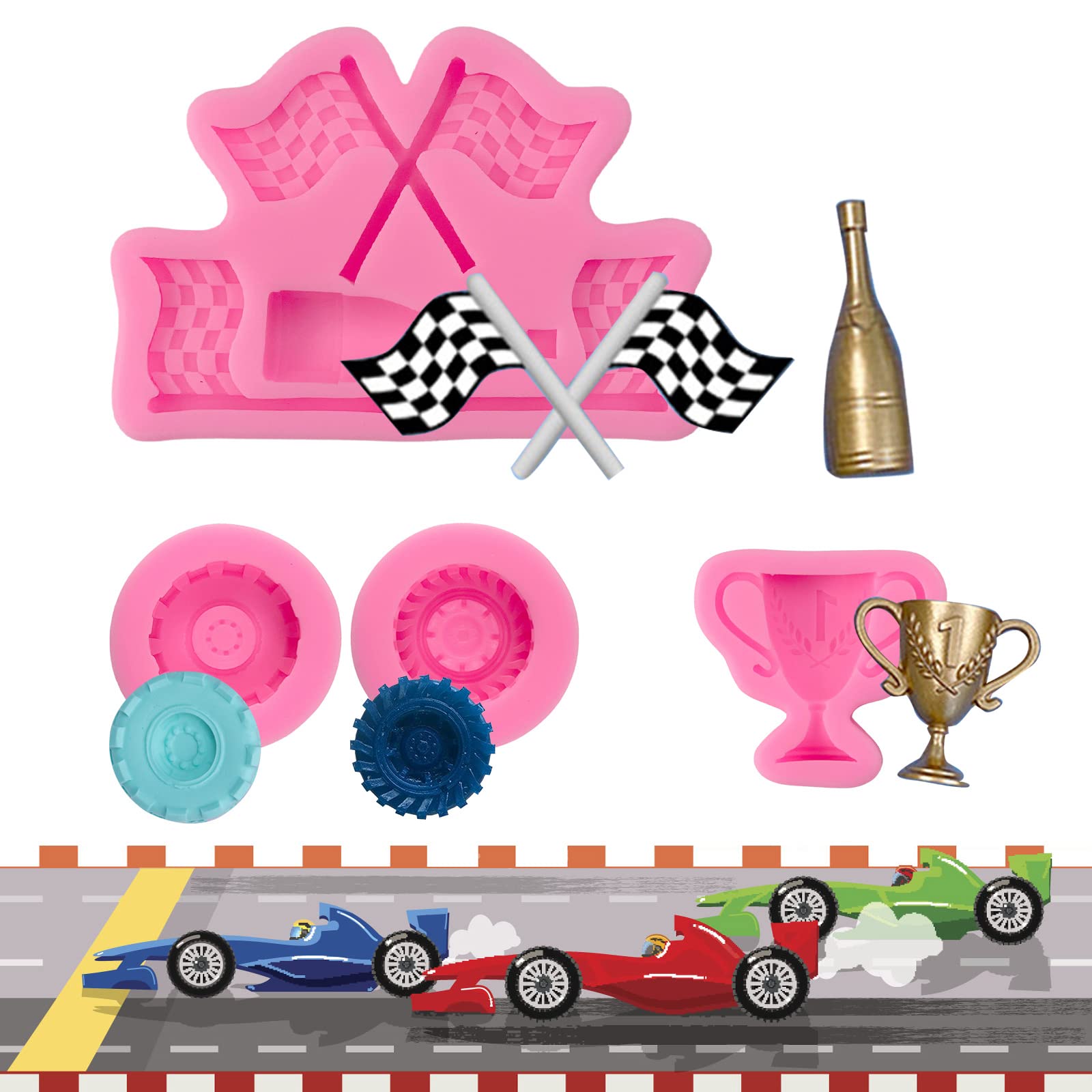 Race Car Silicone Molds, 3D Round Tire Fondant Mold, Truck Wheel Shape Silicone Mold, Racing Car Chocolate Candy Mold Baking Mol