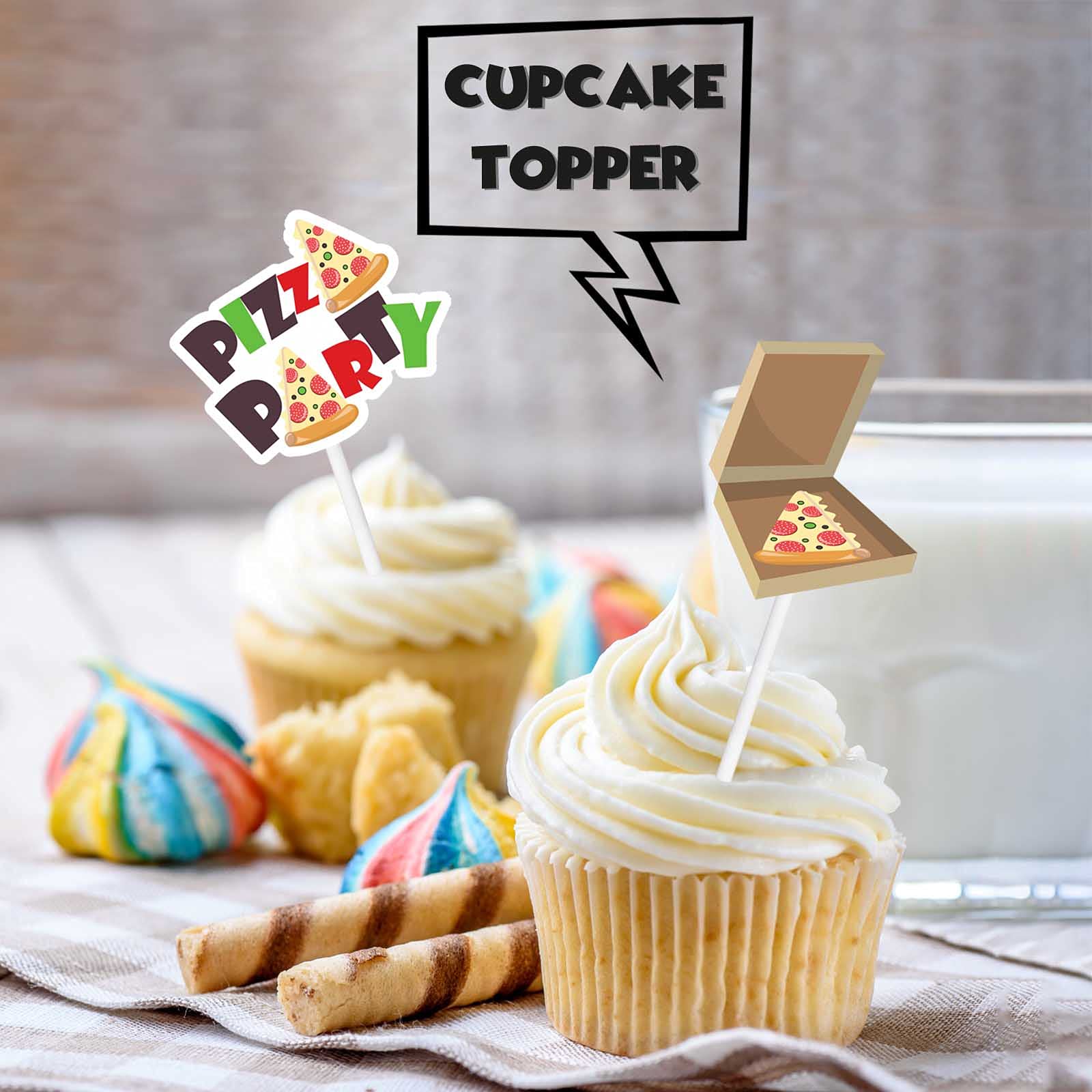 18Pcs Colorful Glitter Pizza Party Dessert Cupcake Topper Baby Shower Fast Food Theme Decor Supplies Boys Girls Happy Birthday D