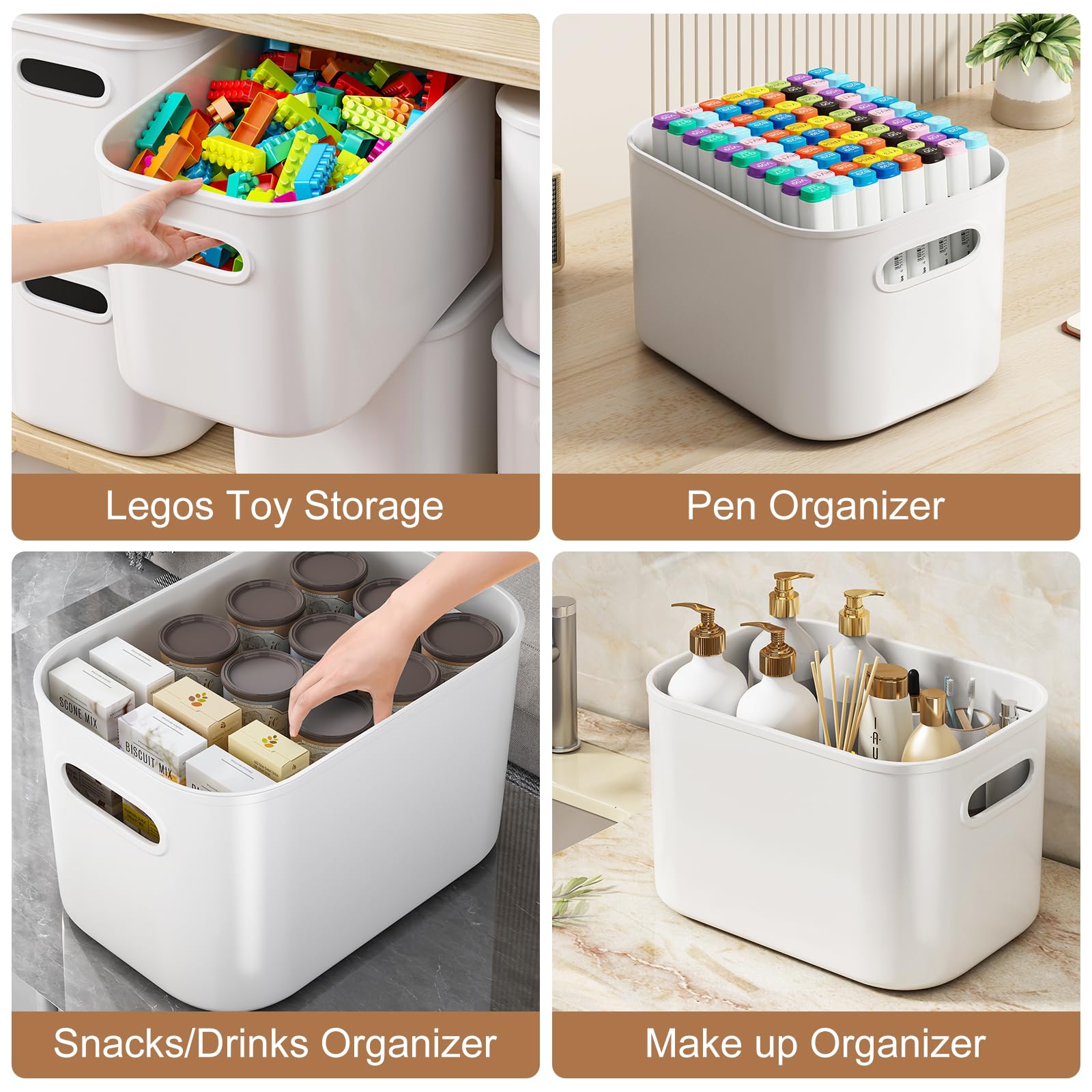Orgidol 8 Pack White Storage Bins With Lids Stackable Storage Container For Organizing, Storage Boxes With Handle For Shelves, C