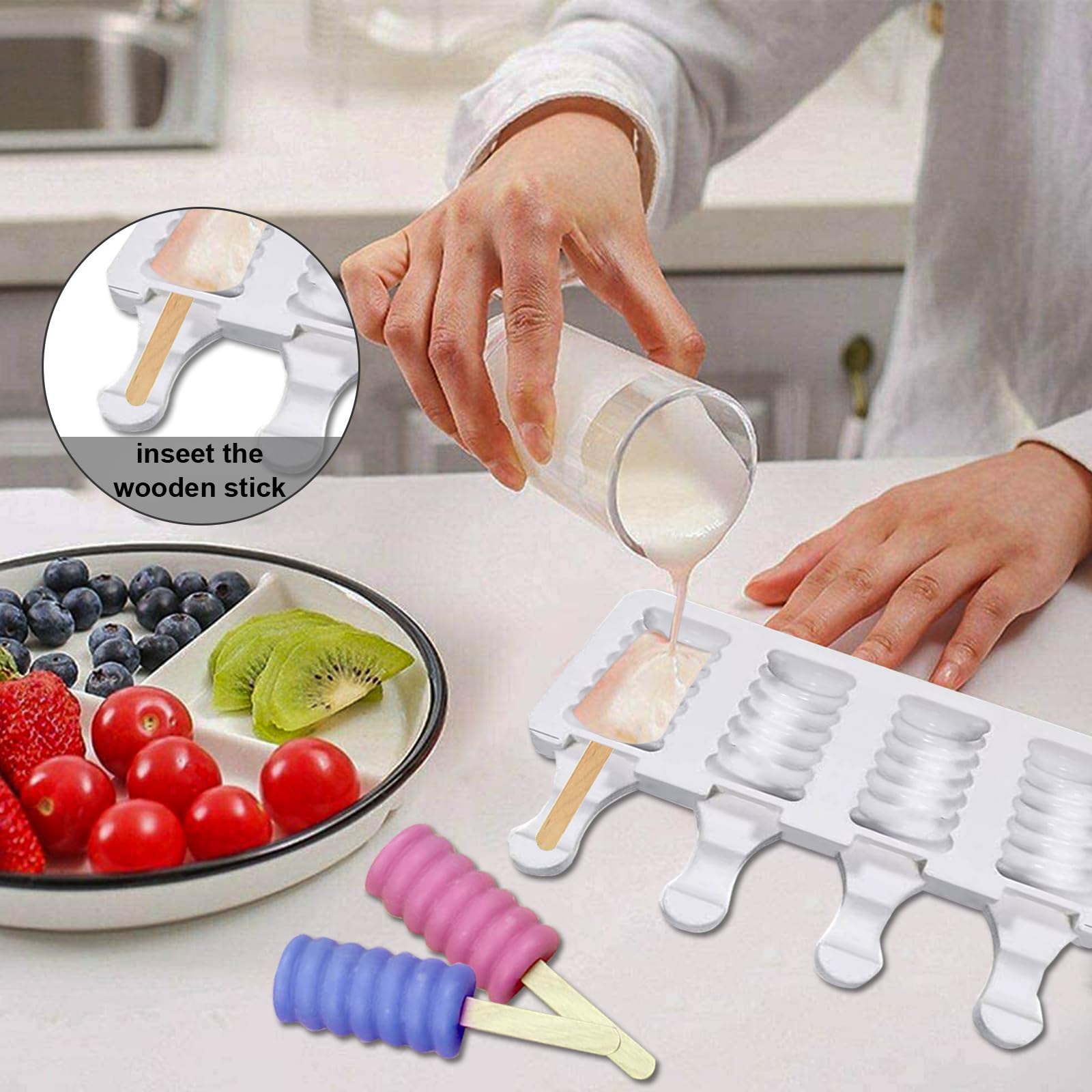 2 Pcs Popsicle Molds, Small 4 Cavities Cake Pop Silicone Molds Ice Cream Cakesicle Molds For Diy Popsicle With 100 Wooden Sticks