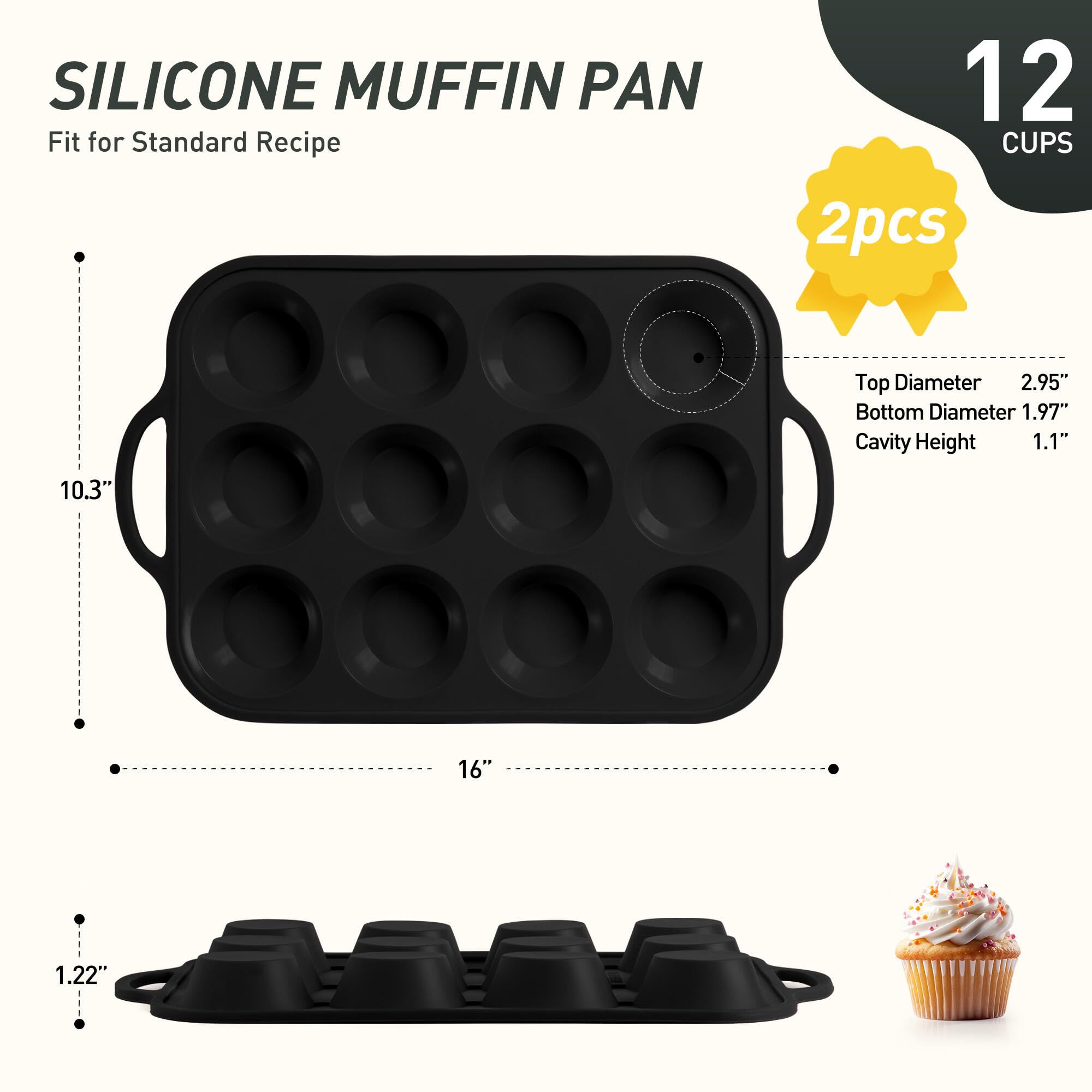 2 Packs 12 Cups Silicone Muffin Pan with Metal Reinforced Frame Regular Size Cupcake Tray Egg Mold Wedding Day Engaged Engagemen