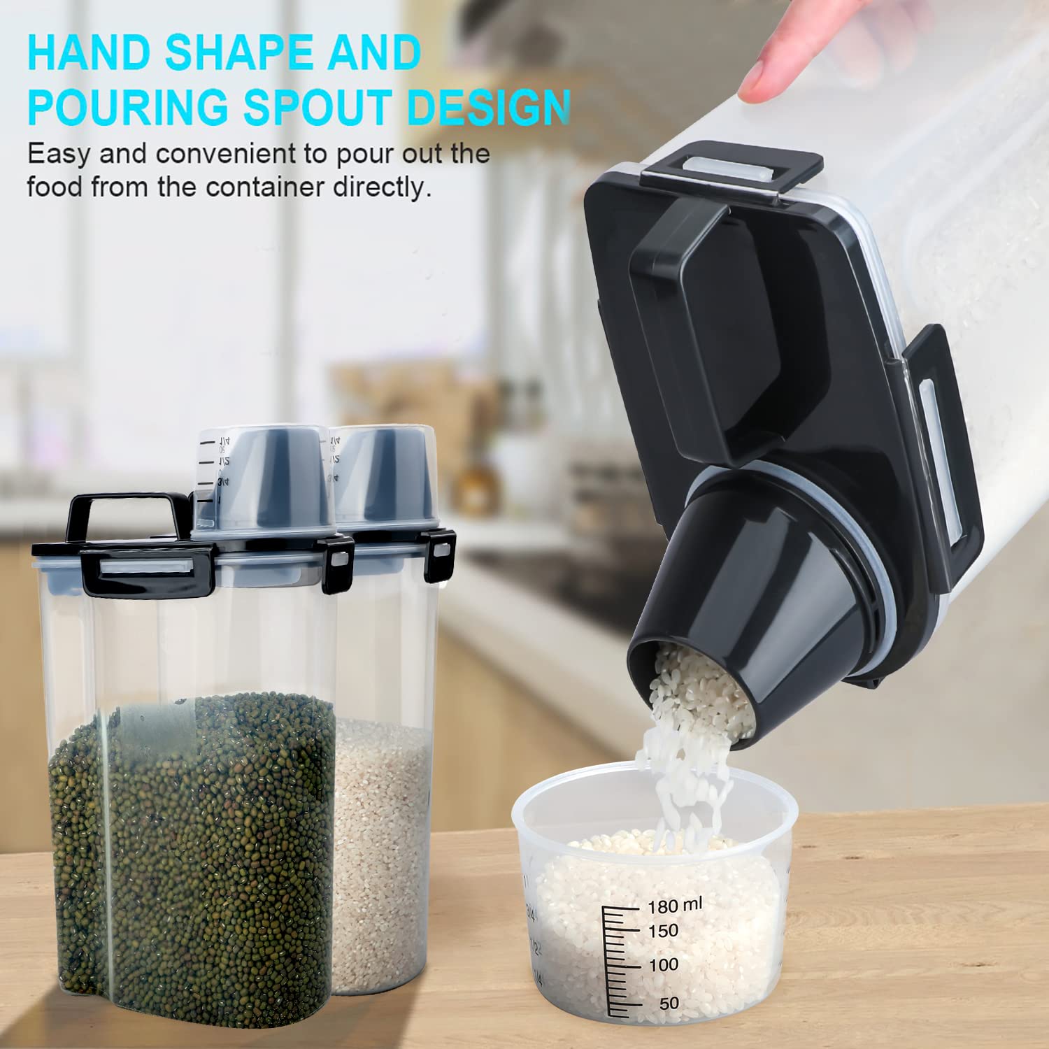 Uppetly Rice Airtight Dry Food Storage Containers, Bpa Free Plastic Storage Bin Dispenser With Pourable Spout, Measuring Cup For