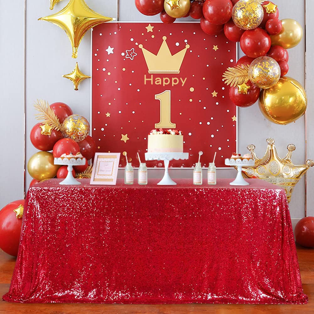 Queendream Sequin Tablecloth 90''X156'' Red Tablecloth Rectangular Party Tablecloth For Christmas Wedding Birthday Bridal Shower