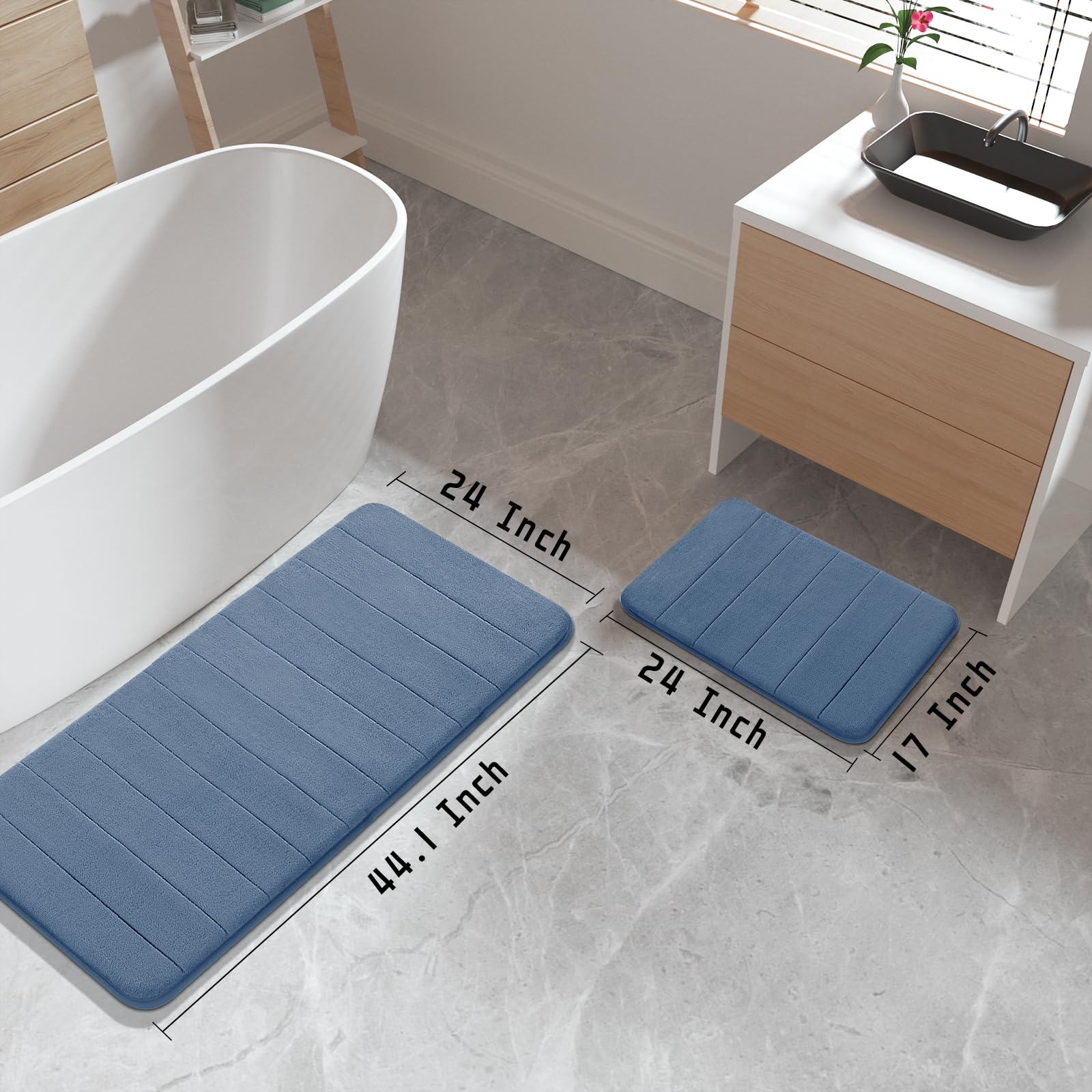 Yimobra Bathroom Rugs Sets 2 Piece, Soft Absorbent Memory Foam Bath Mats Set, Dry Fast Bath Mat, Machine Washable Bath Rug Set F