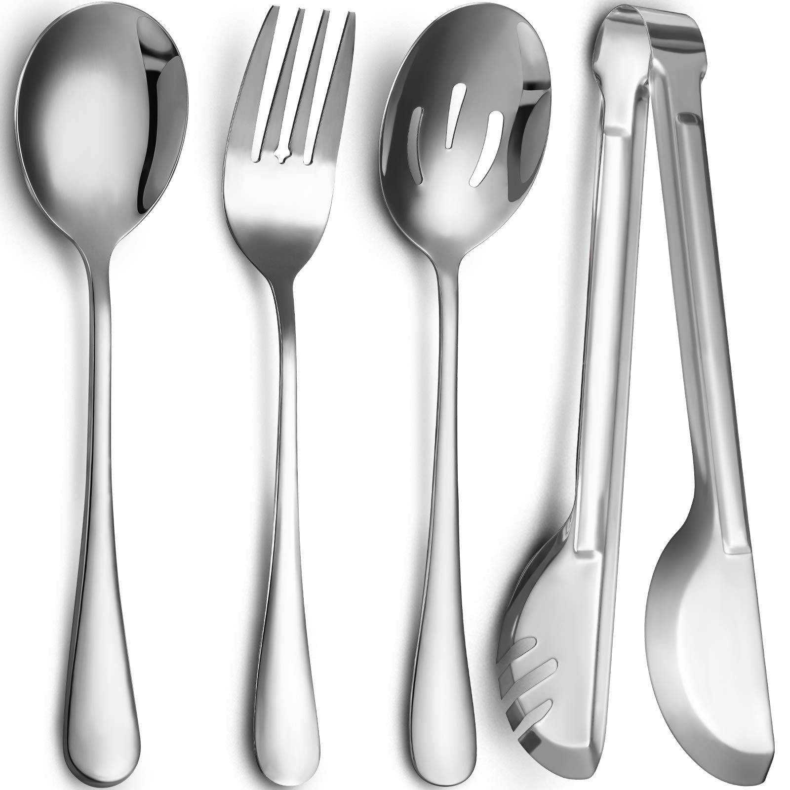 Patelai 4 Pieces Christmas Stainless Steel Serving Utensils Set 8.7'' Large Serving Spoons Slotted Spoon 9.45'' Tong 9'' Serving