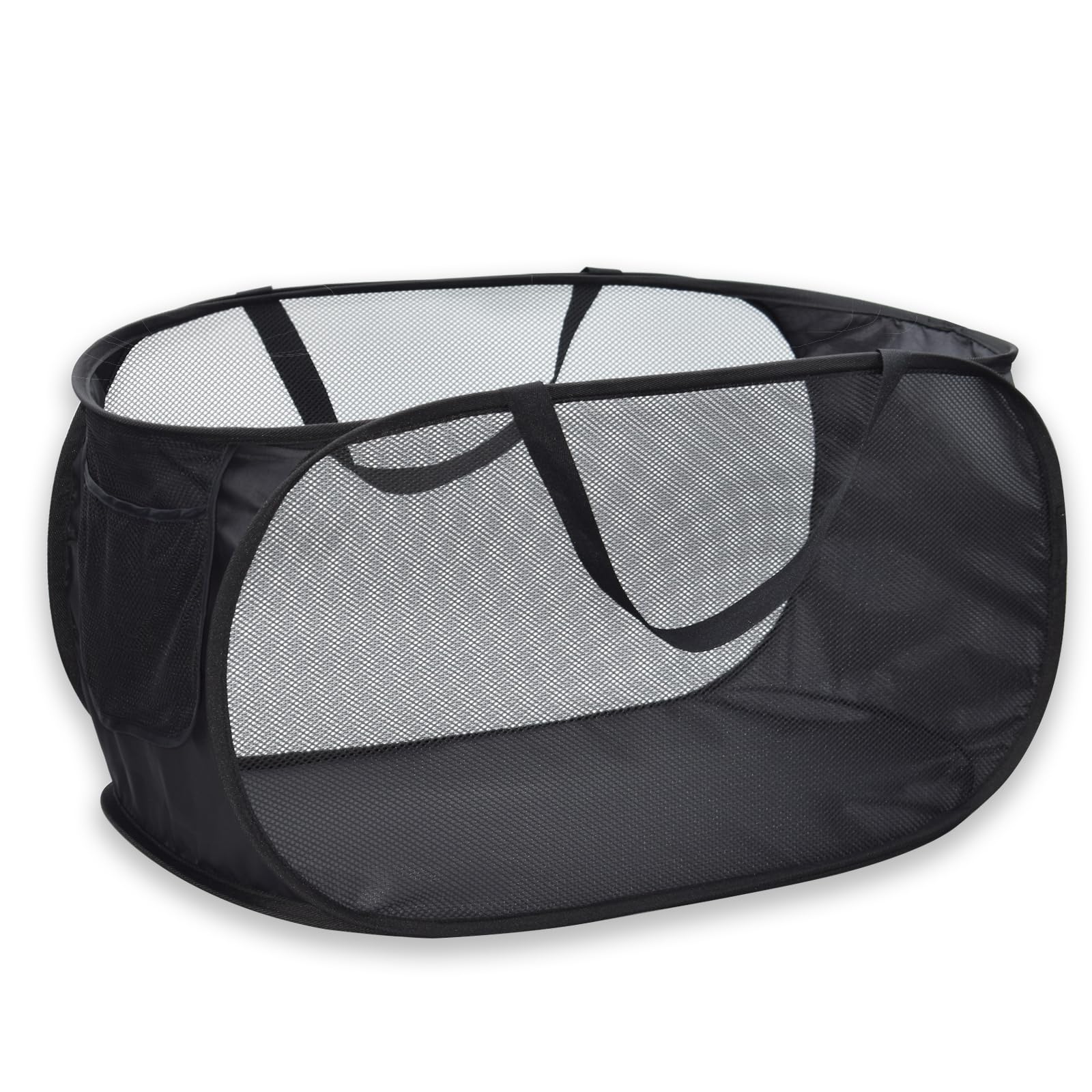 Pop Up Laundry Hamper,Collapsible Horizontal Baskets With Handles & Side Pocket,Foldable Sturdy Mesh For Laundry Room,Bathroom,K