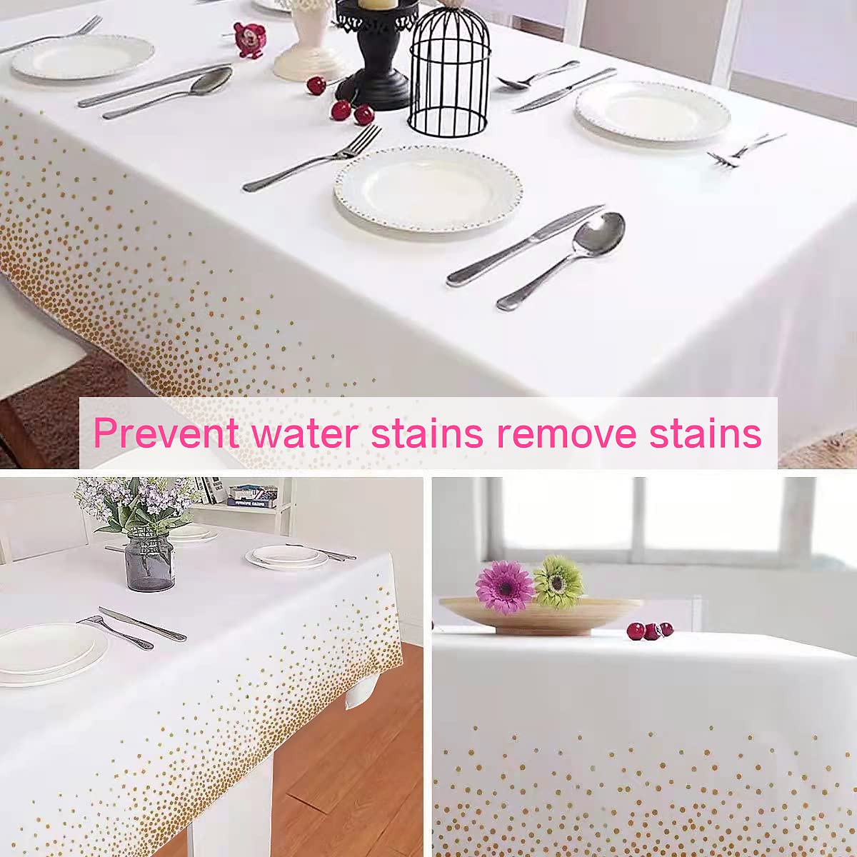 Jepeux 2 Packaging Purple And Gold Plastic Tablecloth, 54 Inch X108 Inch Rectangular Disposable Dot Party Table Cover, Suitable