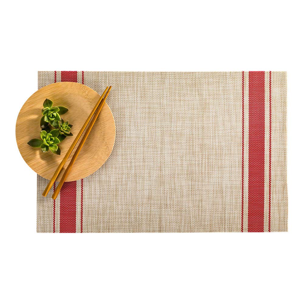 Restaurantware French Countryside 16 X 12 Inch Dining Table Placemats Set Of 6 Heat-Tolerant Kitchen Table Mats - Red Stripe No