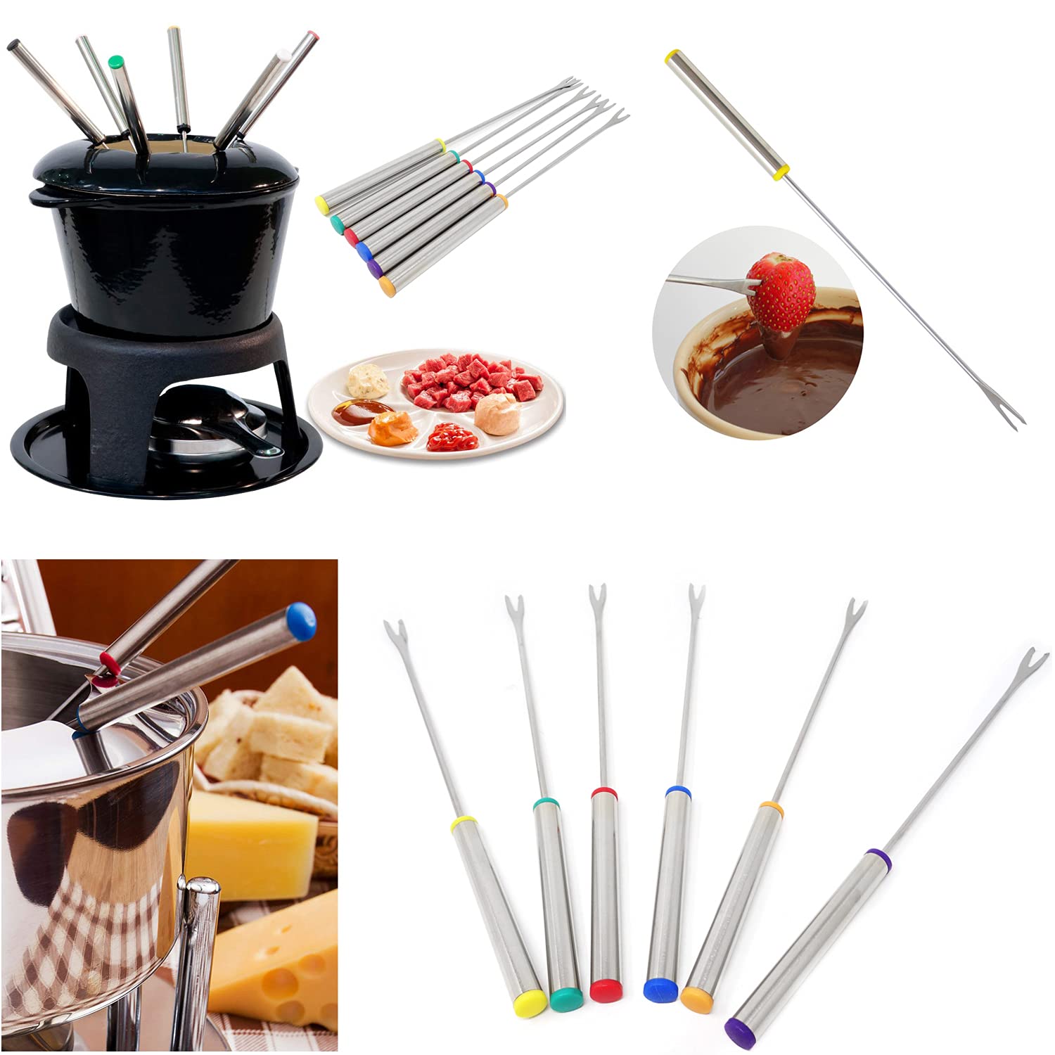 Honbay 12Pcs Stainless Steel Fondue Forks Fondue Skewers With Heat Resistant Handle For Fruit Chocolate Fountain Marshmallow Shr