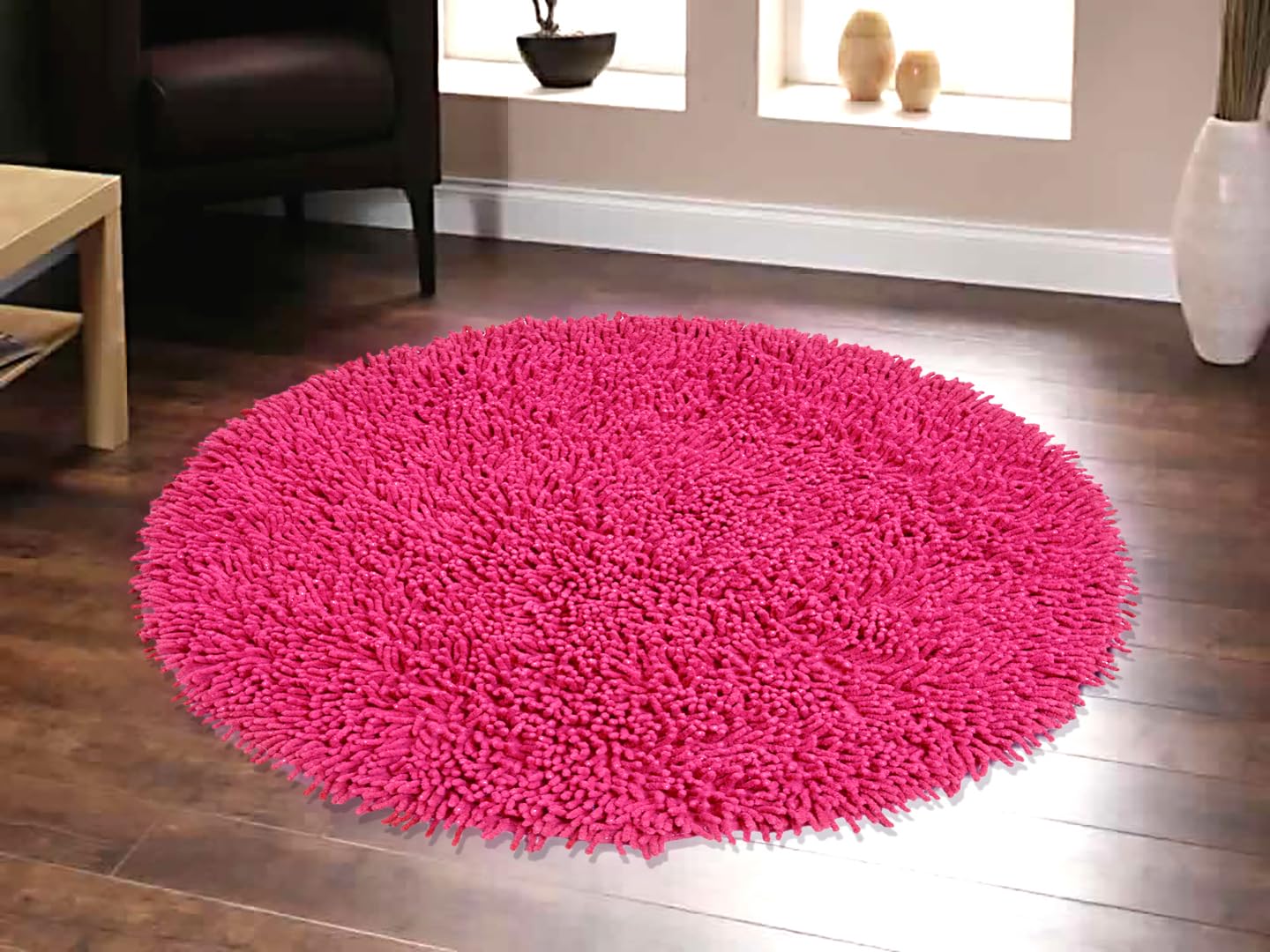 Saral Home Cotton Shaggy Anti-Skid Round Bath Mat(Dark Pink,120X120 Cm)