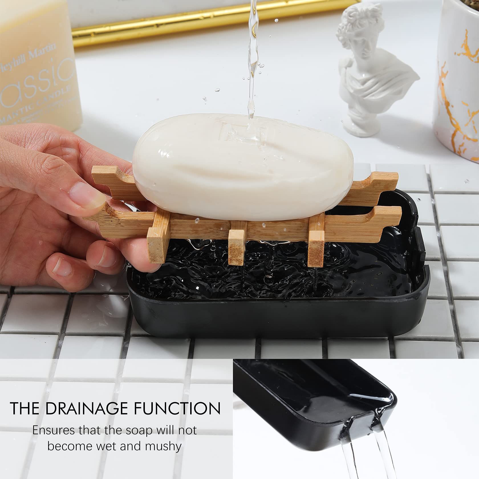 Soap Dishes?for?Bar?Soap  Black Bathroom Soap Holder  Bamboo Soap Dishes Holder for Bathroom Shower  Bathroom Sink Soap Dish