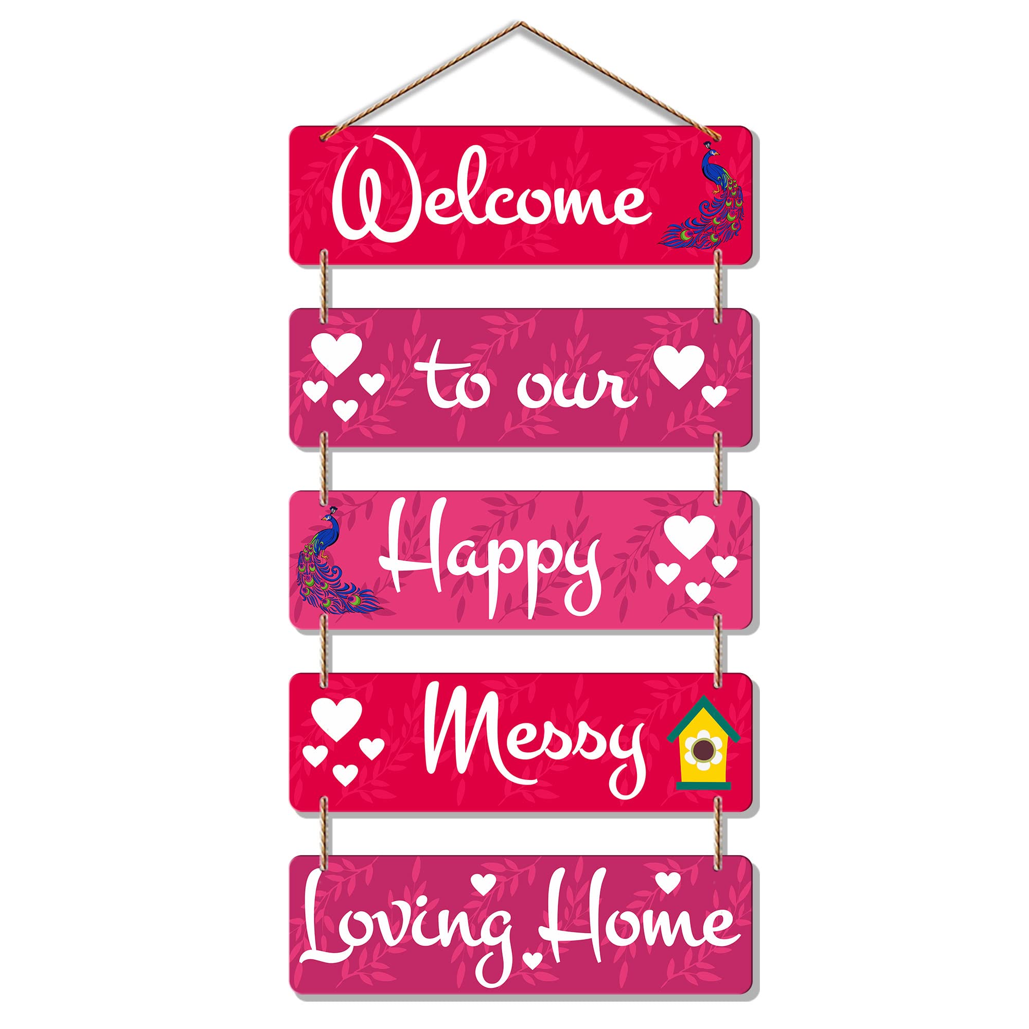 Artvibes Welcome To Our Happy Messy Loving Home Wooden Wall Hanger For Gateway | Quotes Decor Item | Door Quotes Hanging | Wall 