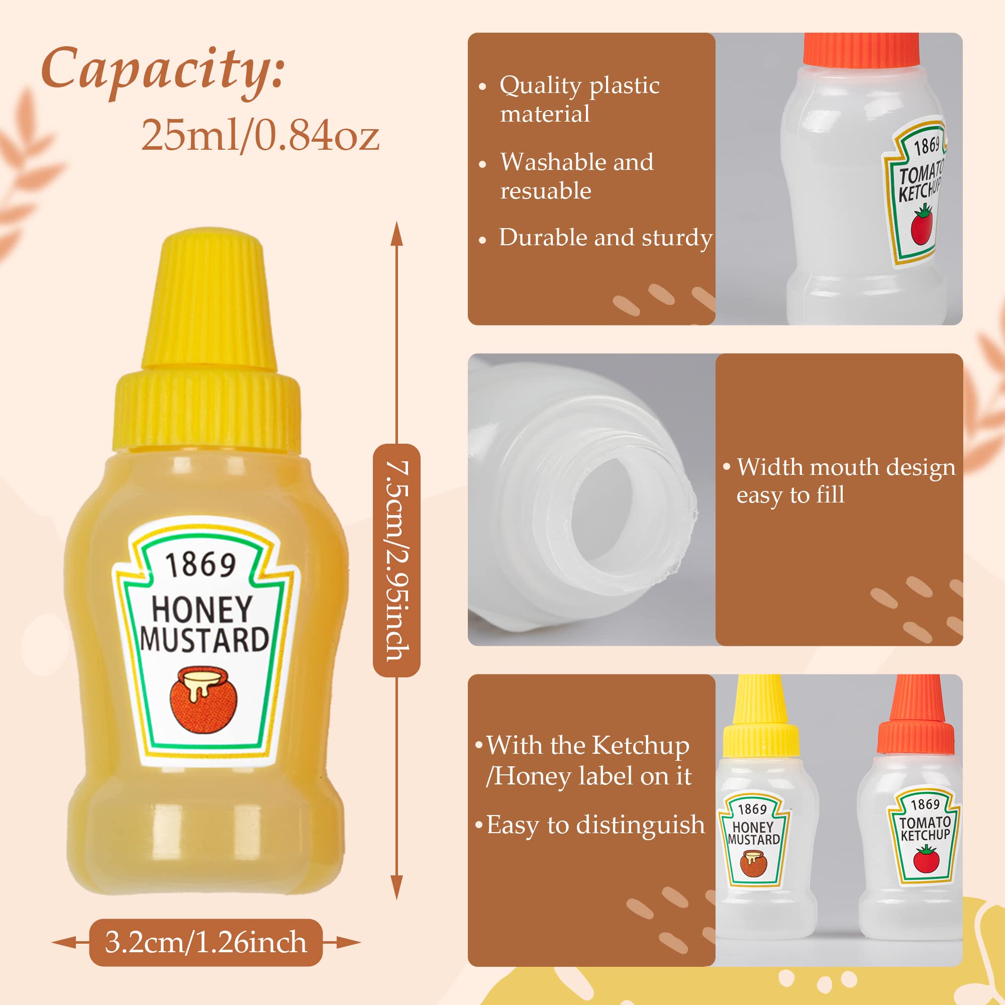 Ronrons 4 Pieces Mini Ketchup Bottles For Bento Box Accessories, 25Ml Mini Condiment Squeeze Bottles Plastic Sauce Bottles Conta