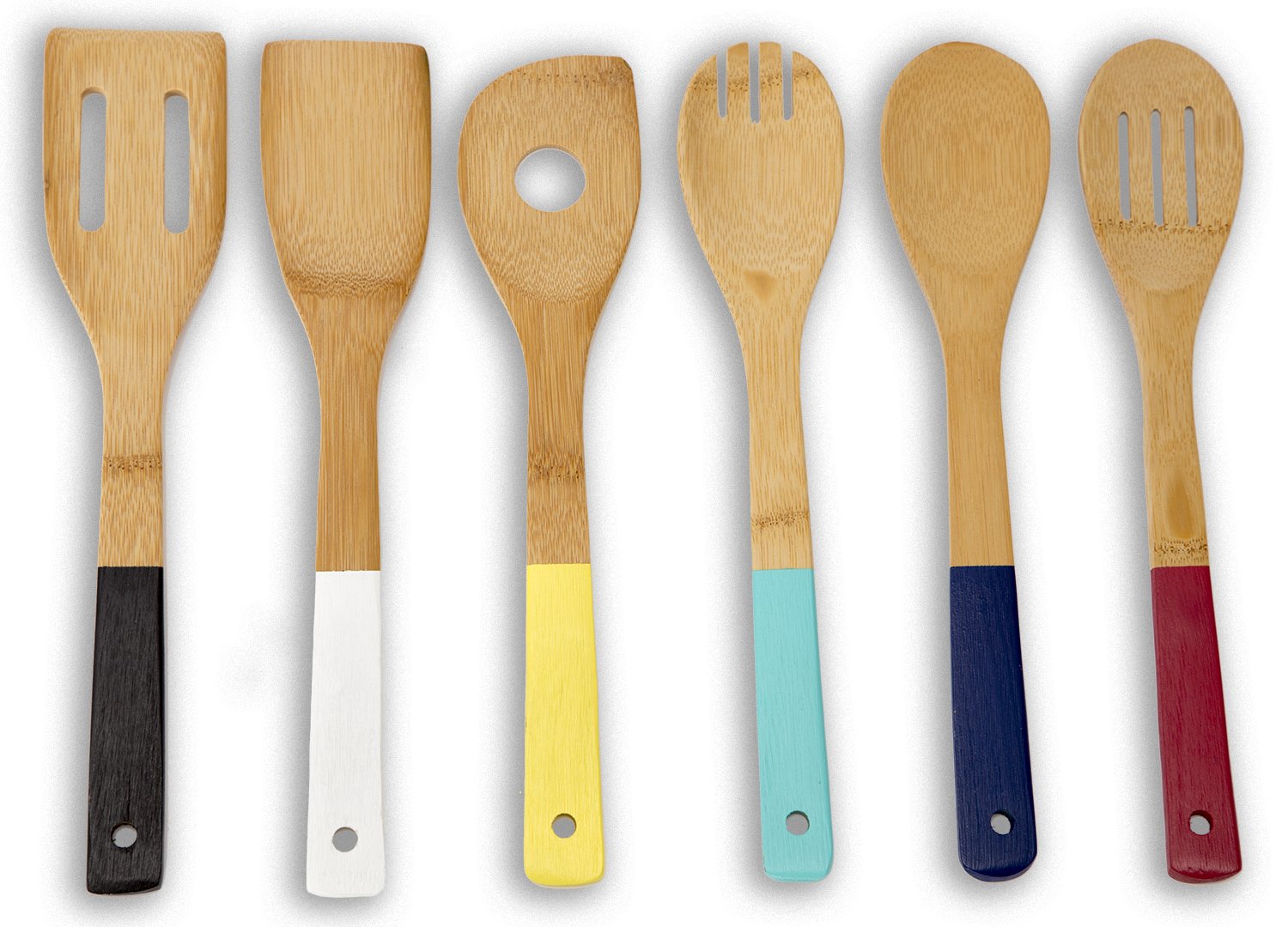 Home Basics Bamboo Cooking Utensils Set With Color Handles, 6-Piece, 2.5'' X 12'' X .25''