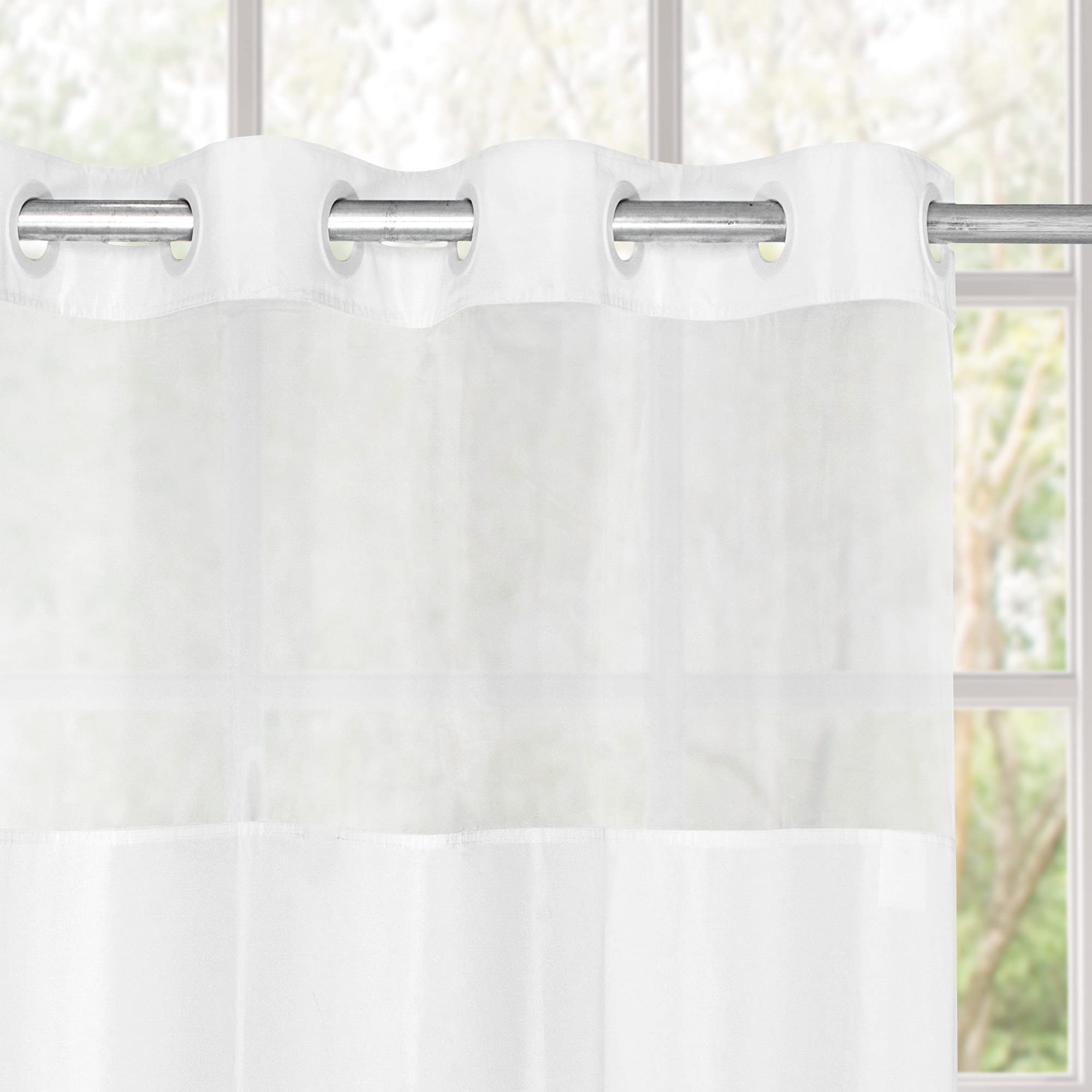 Modern Hotel Grade No Hooks Needed Shower Curtain With Snap In Liner White Standard-71 X 74''