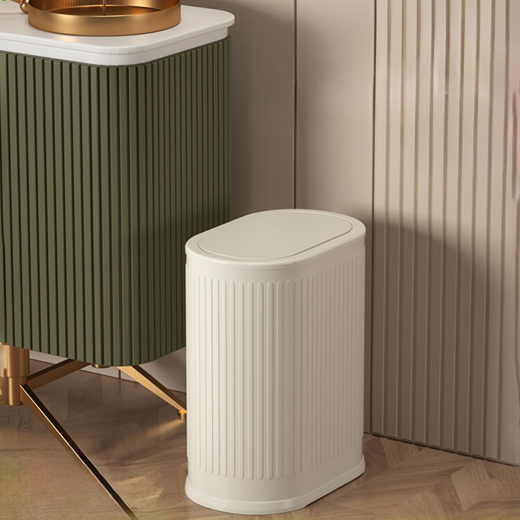 IVTUVTI 1.6 Gallon Slim Trash Can with Lid, Small Office Wastebasket, Narrow Garbage Bin with Inner Barrel, Press Top Lid Garbag