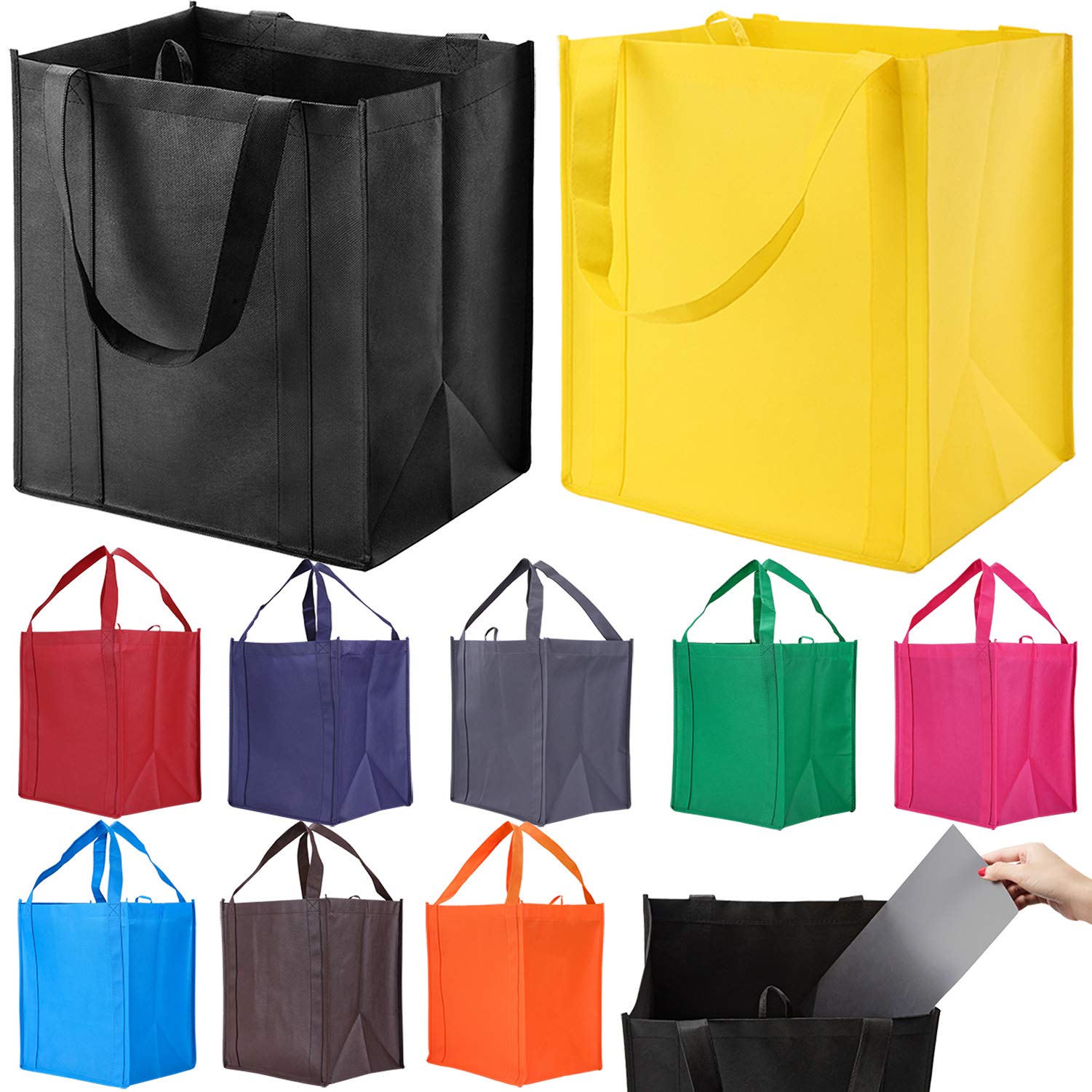 Nerub 10 Pack Reusable Reinforced Handle Grocery Bags - Heavy Duty Large Shopping Totes With Thick Plastic Bottom Can Hold 40 Lb