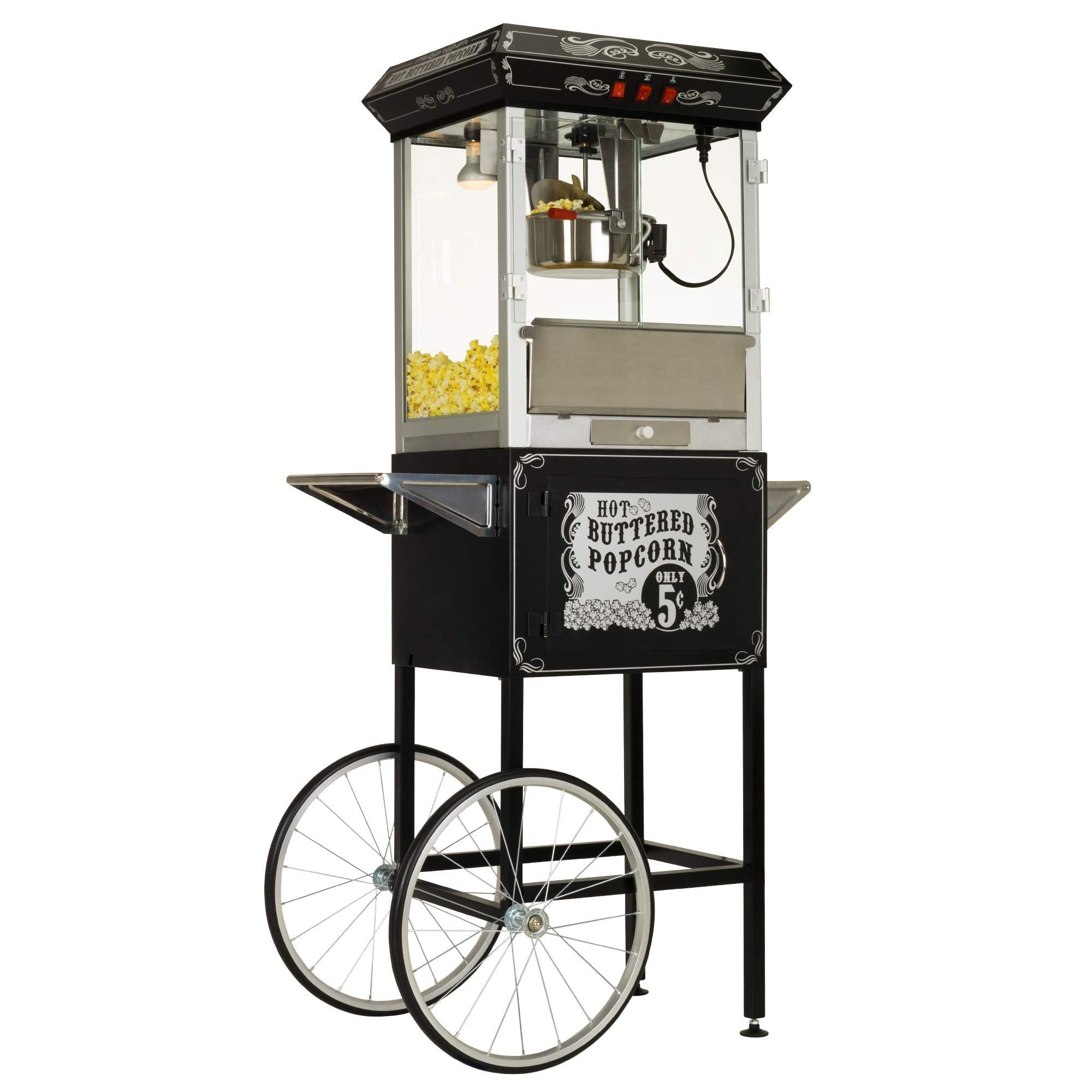 Funtime FT860CB Antique Carnival-Style 8-Ounce Hot-Oil Popcorn Popper with Cart, Black