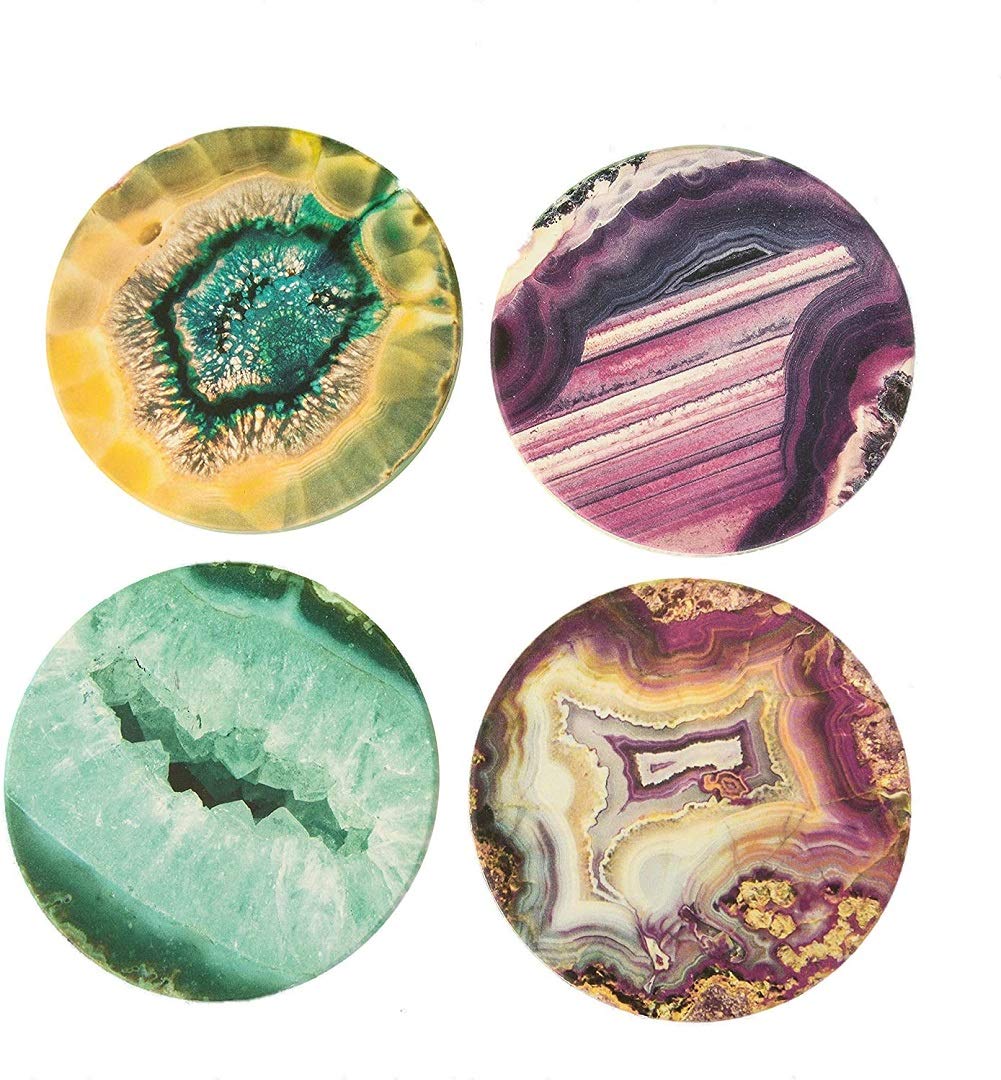 Coasterstone Absorbent Stone Coasters Multicolored Agates Assorted, 4-1/4''