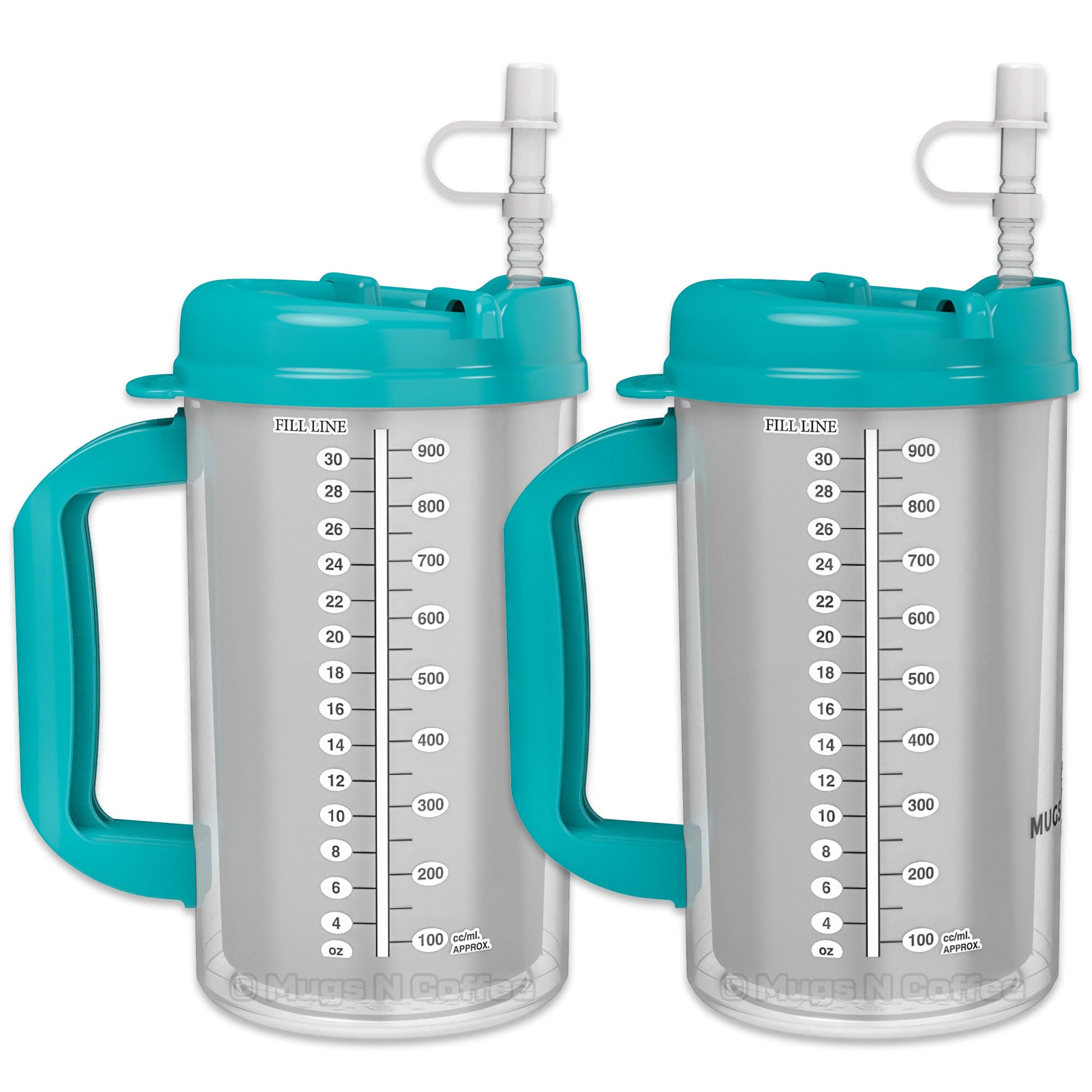Mugs N Coffee 2Pack 32 oz Travel Mugs  Teal Hospital Mugs for Cold Drinks  Double Wall Insulated, Large Handle  BPAFree, Le