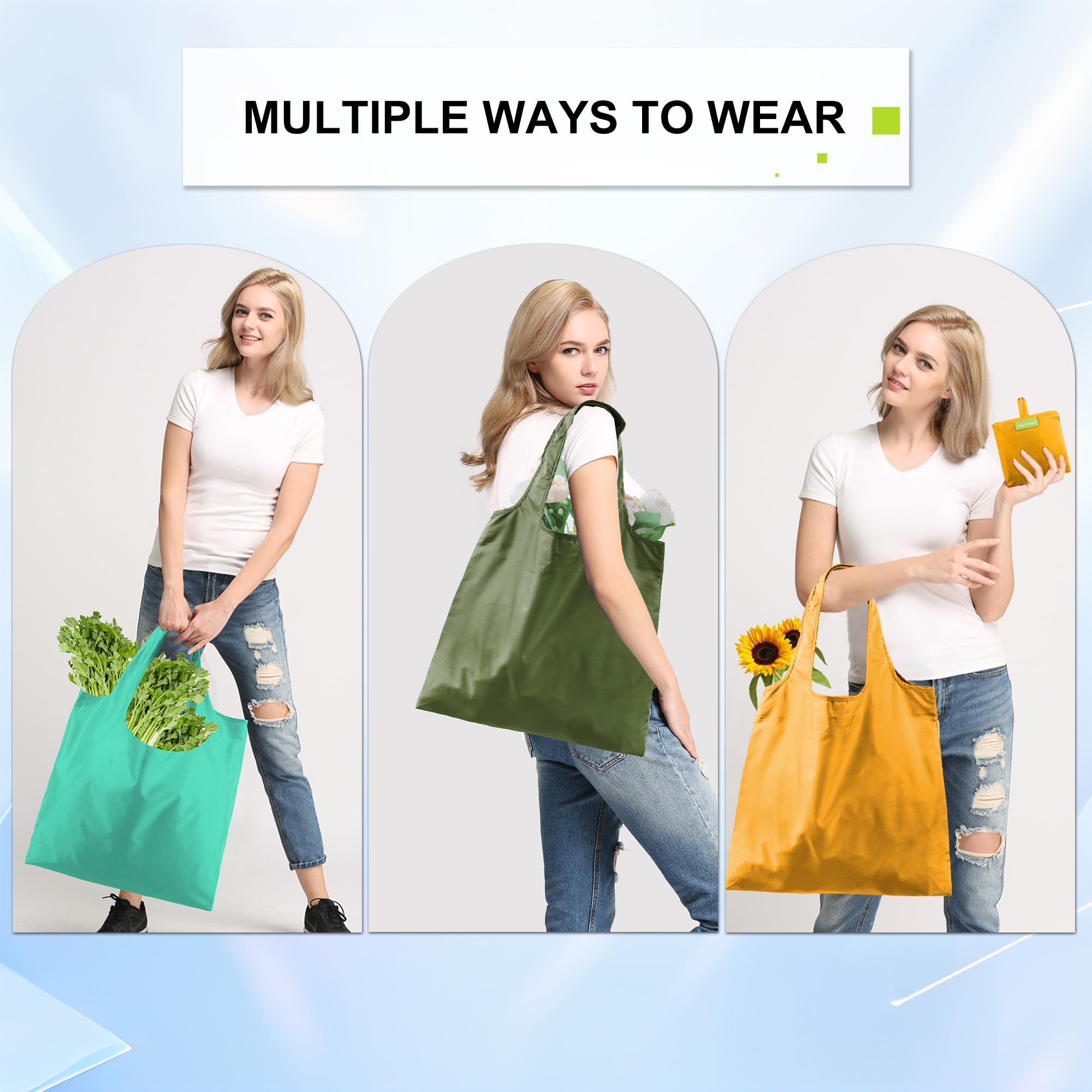 BeeGreen Colorful Reusable Grocery Bags 6 Pack, Heavy Duty Totes for Women, Foldable Grocery Bag Large Shopping Totes with Handl
